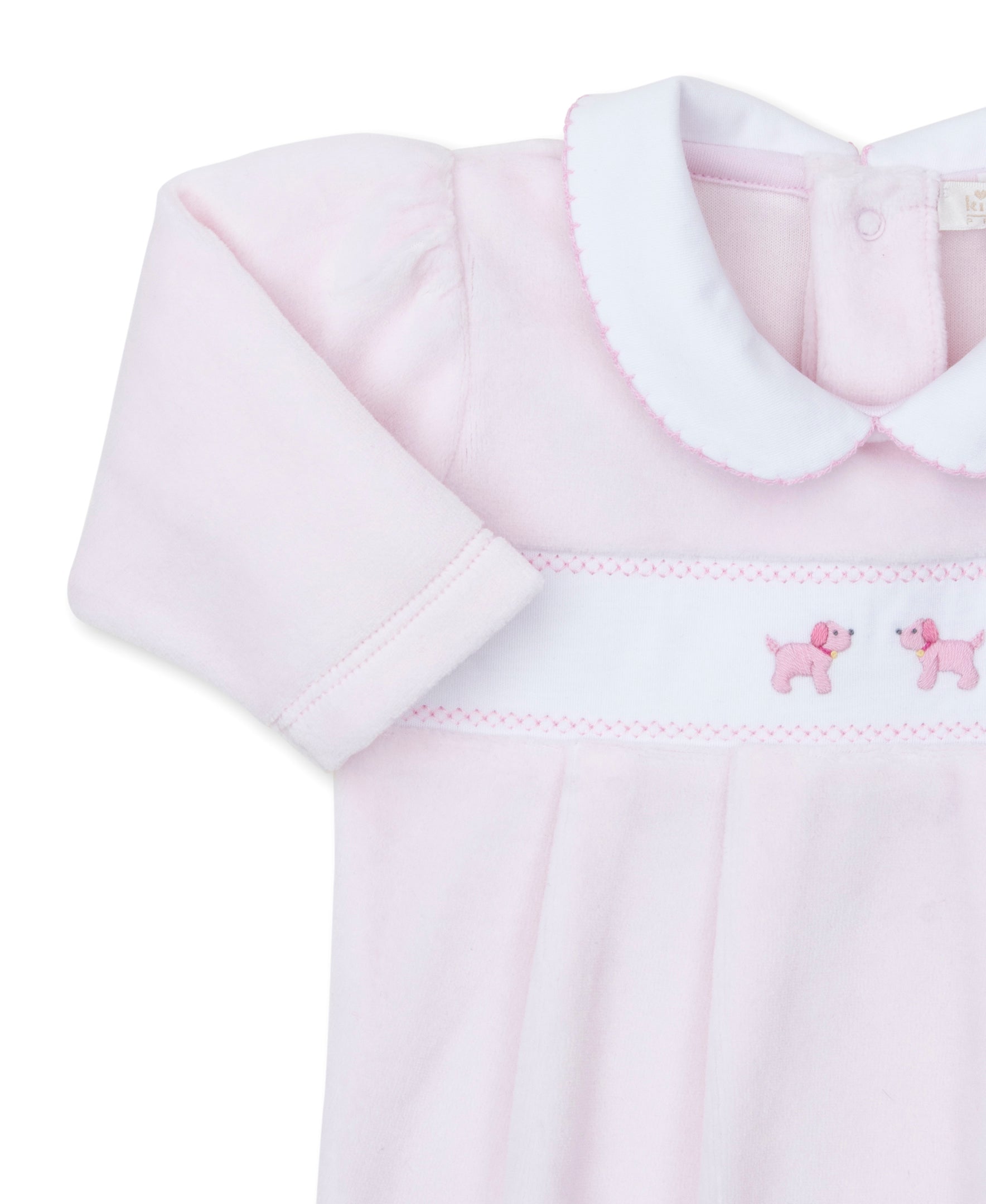 Premier Puppies Hand Emb. Pink Velour Footie - Kissy Kissy