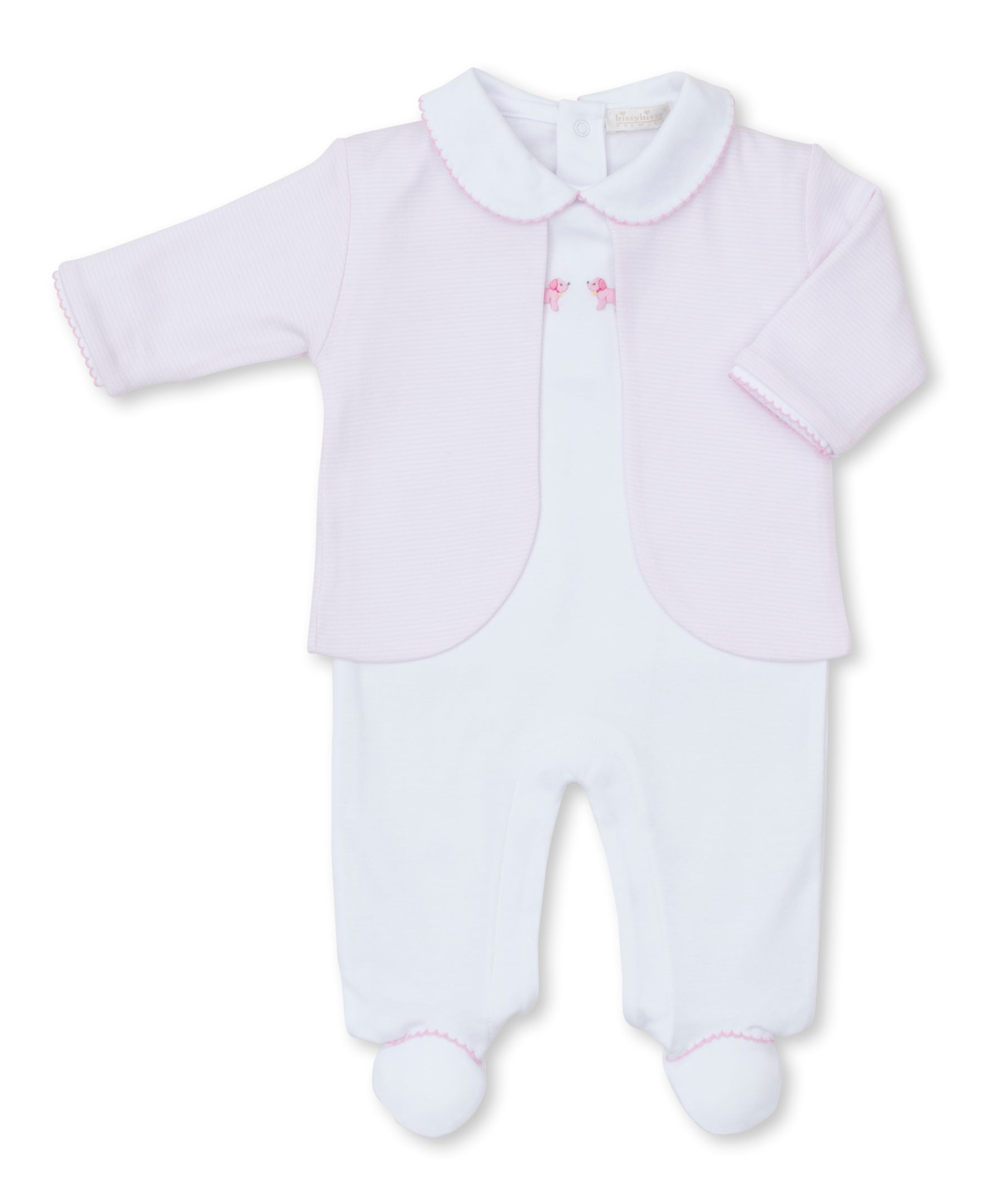 Premier Puppies Hand Emb. Pink Footie & Jacket Set - Kissy Kissy