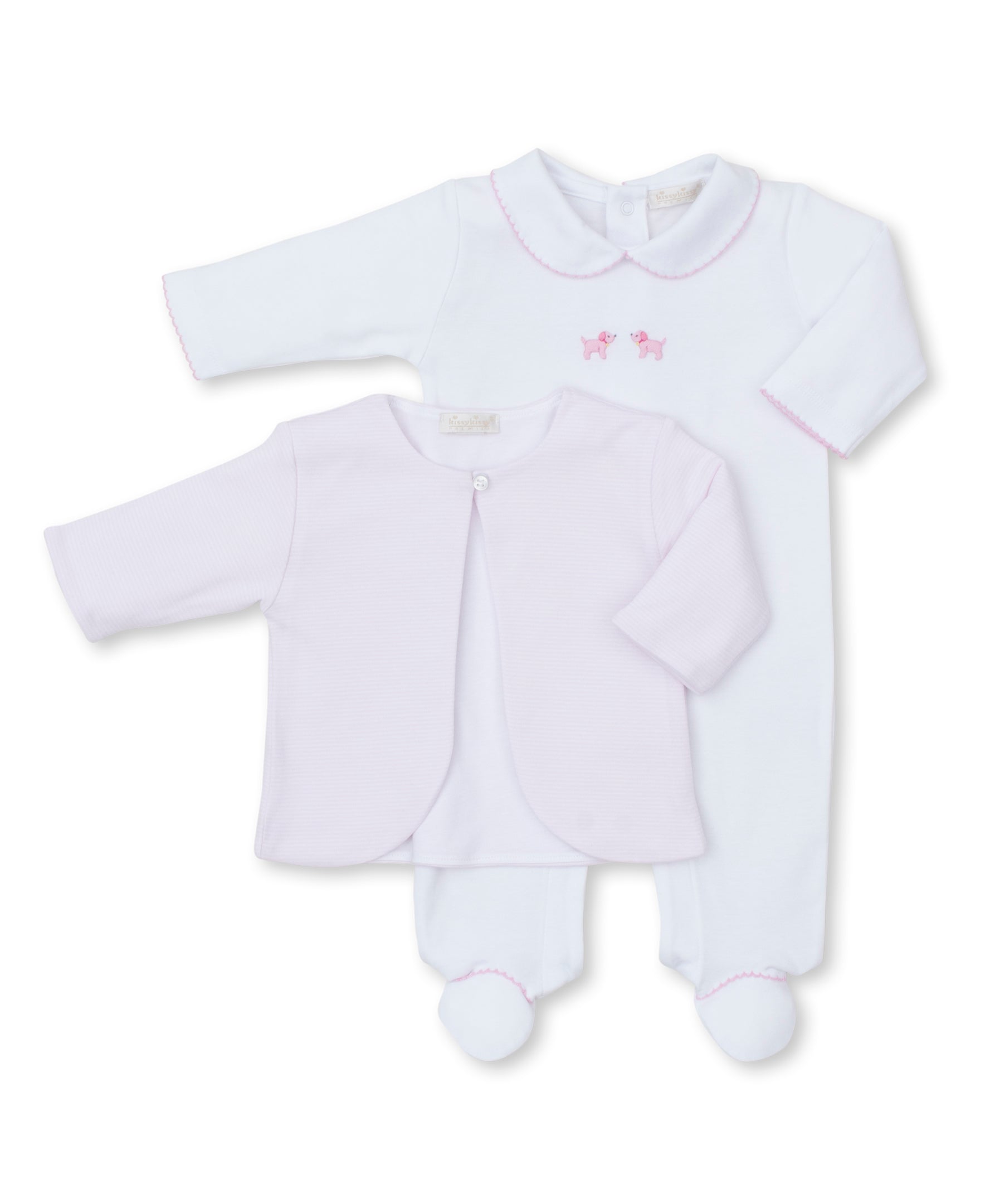 Premier Puppies Hand Emb. Pink Footie & Jacket Set - Kissy Kissy