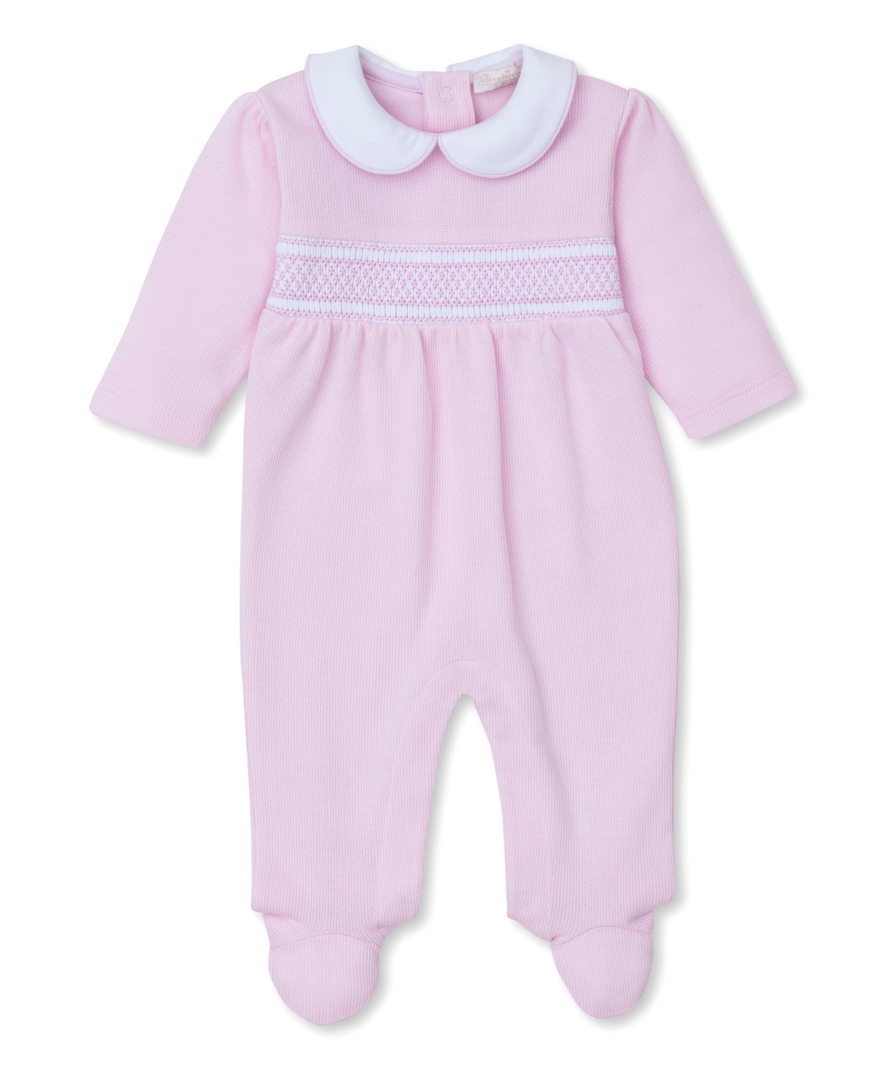 CLB Punto Ingles Pink Hand Smocked Collar Footie - Kissy Kissy