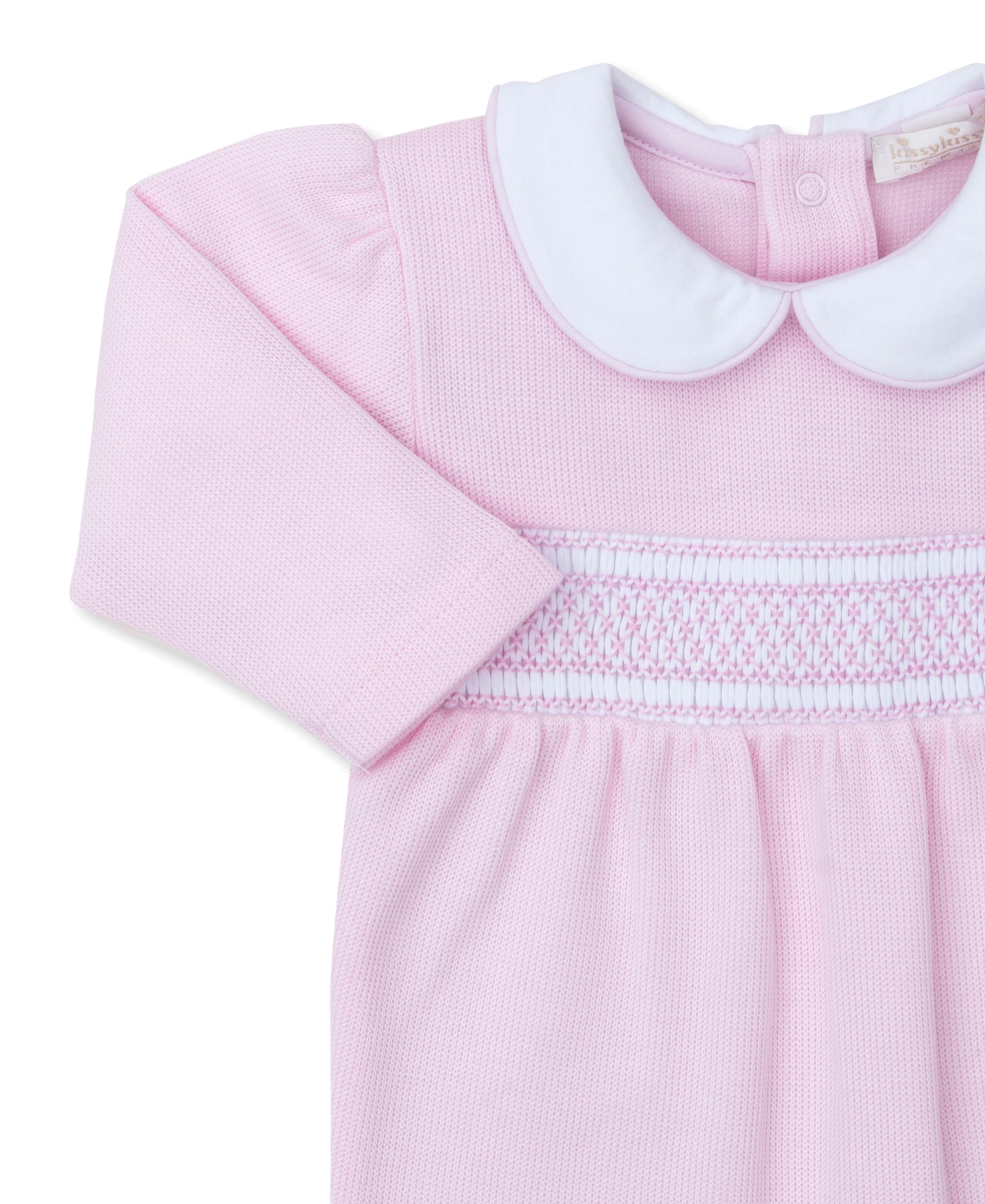 CLB Punto Ingles Pink Hand Smocked Collar Footie - Kissy Kissy