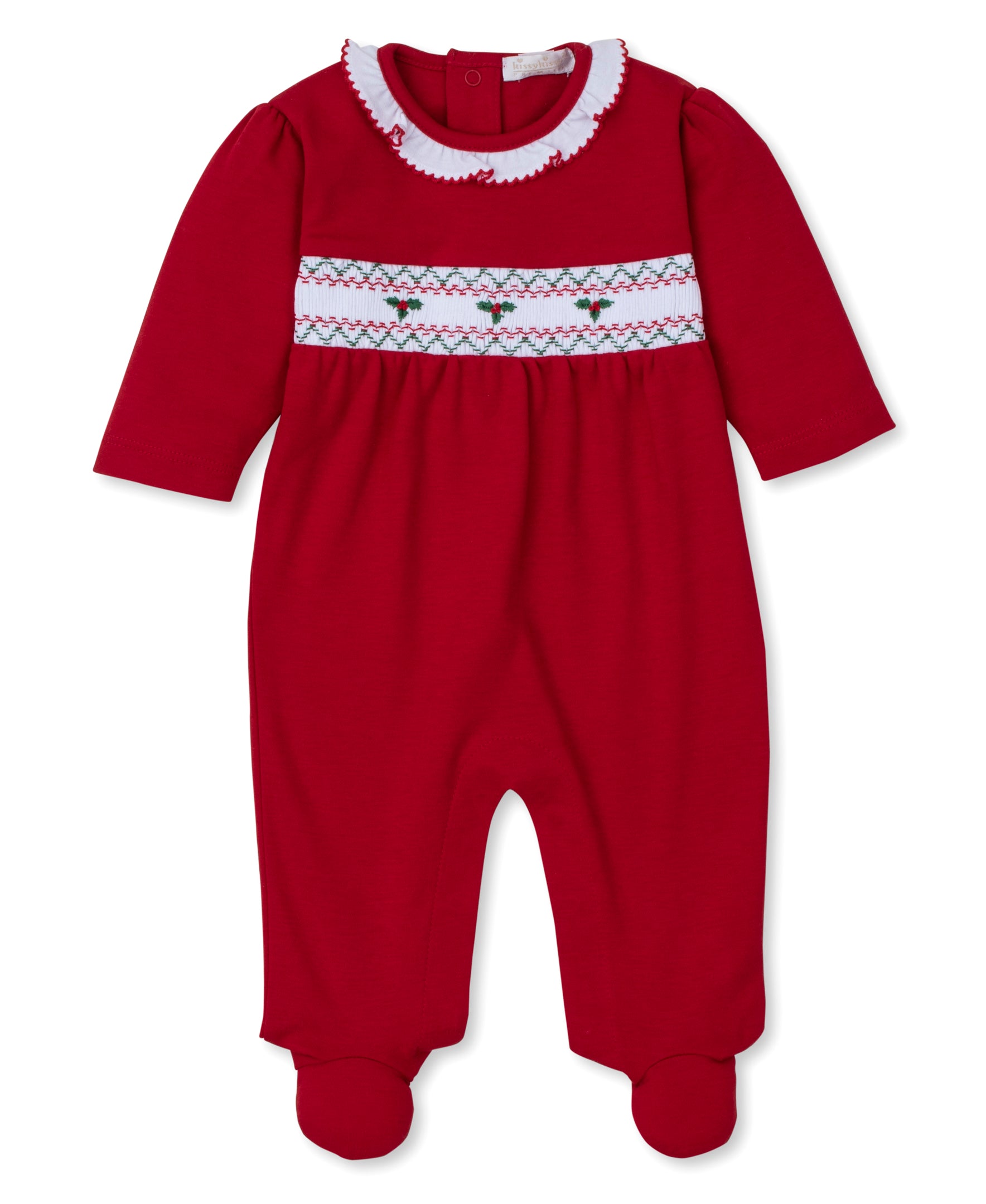 CLB Holiday Medley 24 Red Hand Smocked Mistletoe Footie - Kissy Kissy