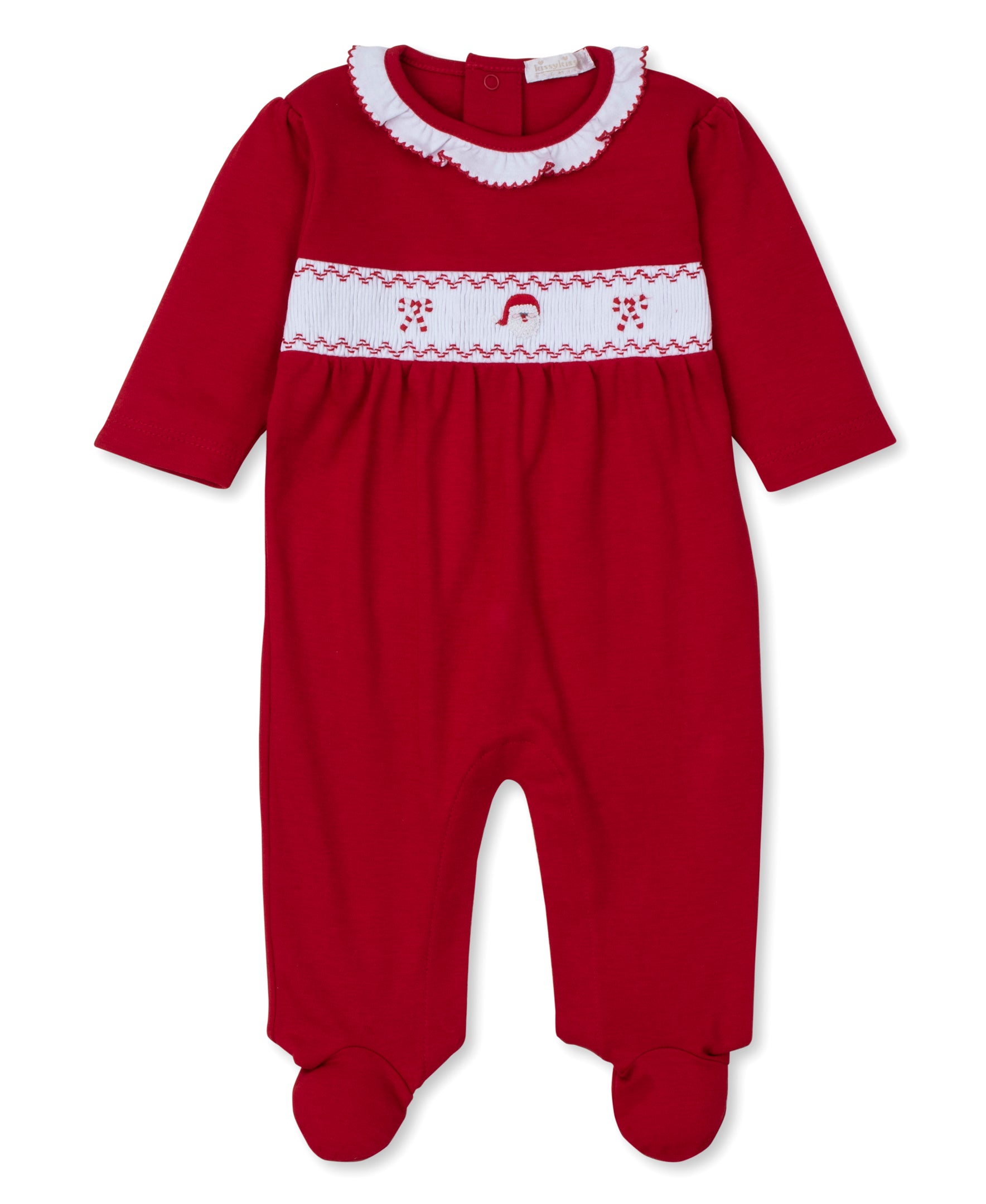 CLB Holiday Medley 24 Red Hand Smocked Santa Footie - Kissy Kissy