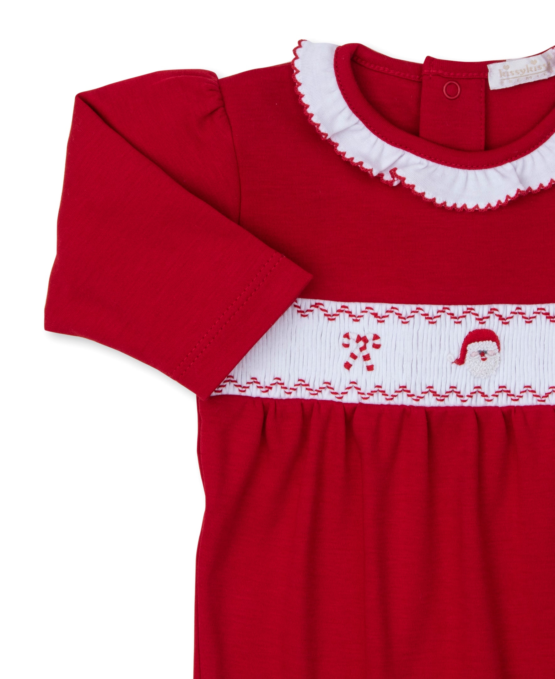 CLB Holiday Medley 24 Red Hand Smocked Santa Footie - Kissy Kissy