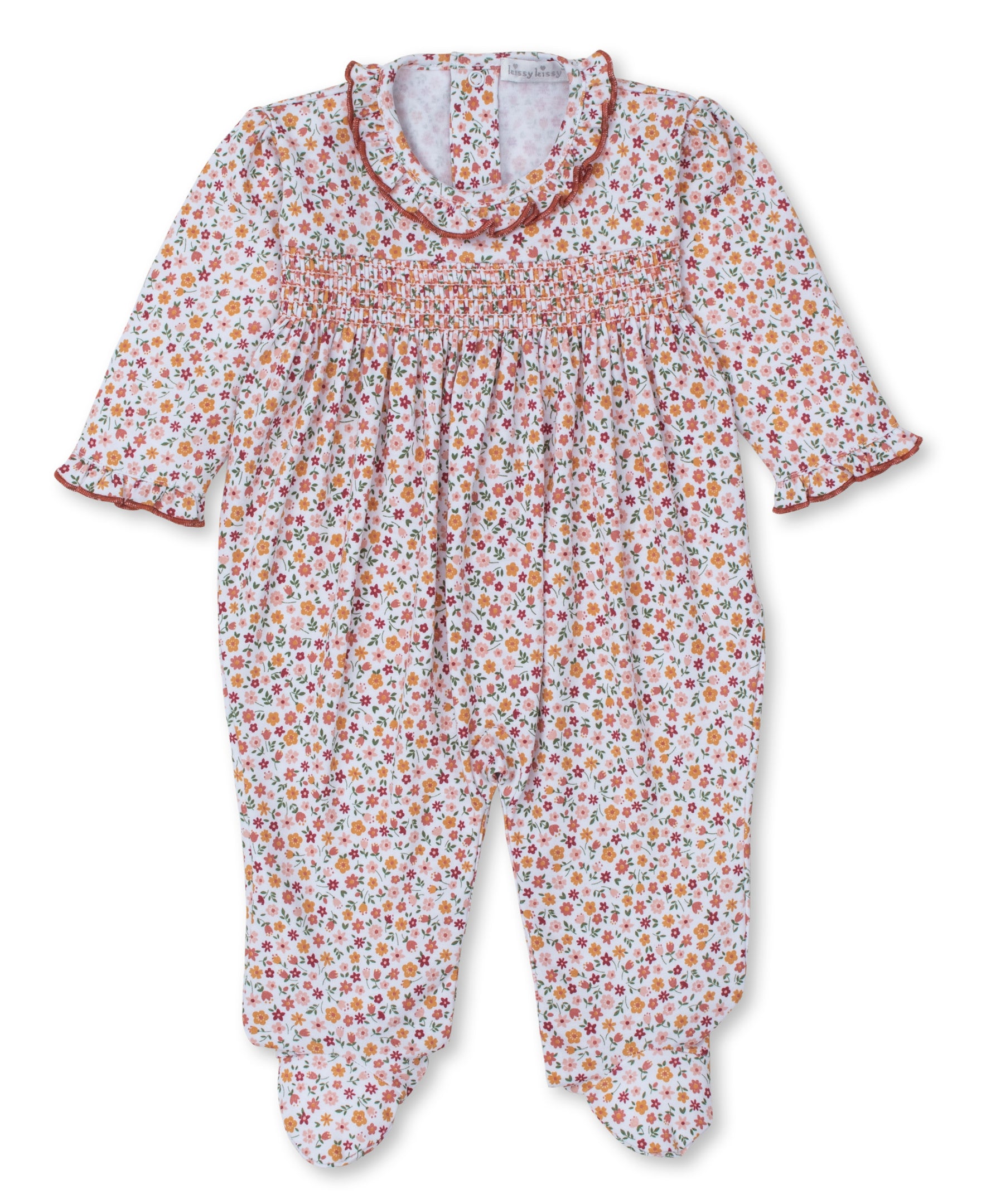 Autumn Blossoms Smocked Footie - Kissy Kissy