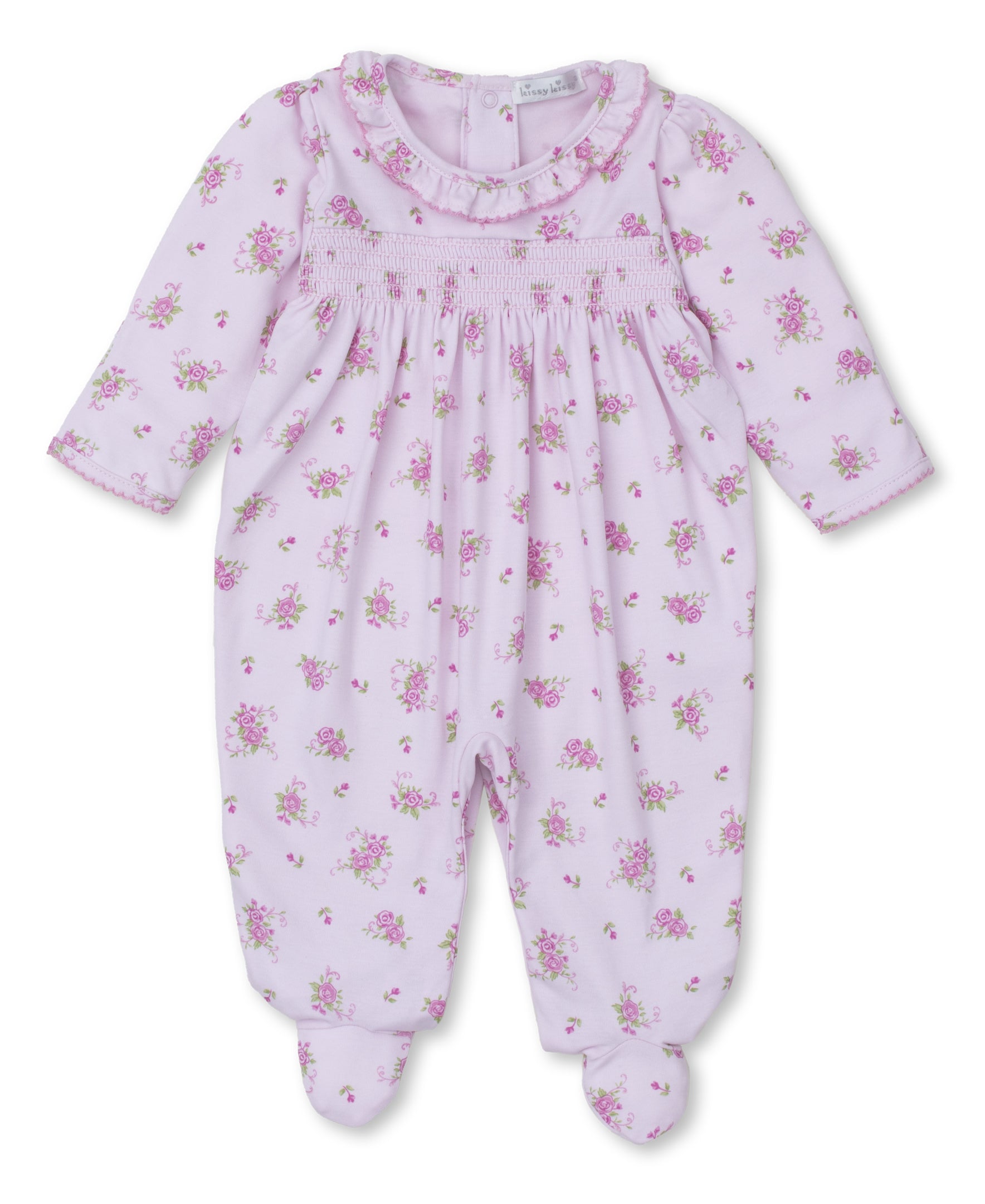 Pink Rose Scrolls Pink Smocked Footie - Kissy Kissy