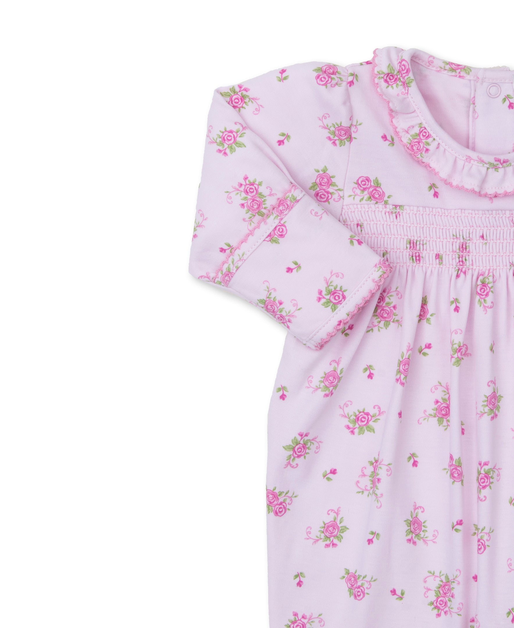 Pink Rose Scrolls Pink Smocked Footie - Kissy Kissy