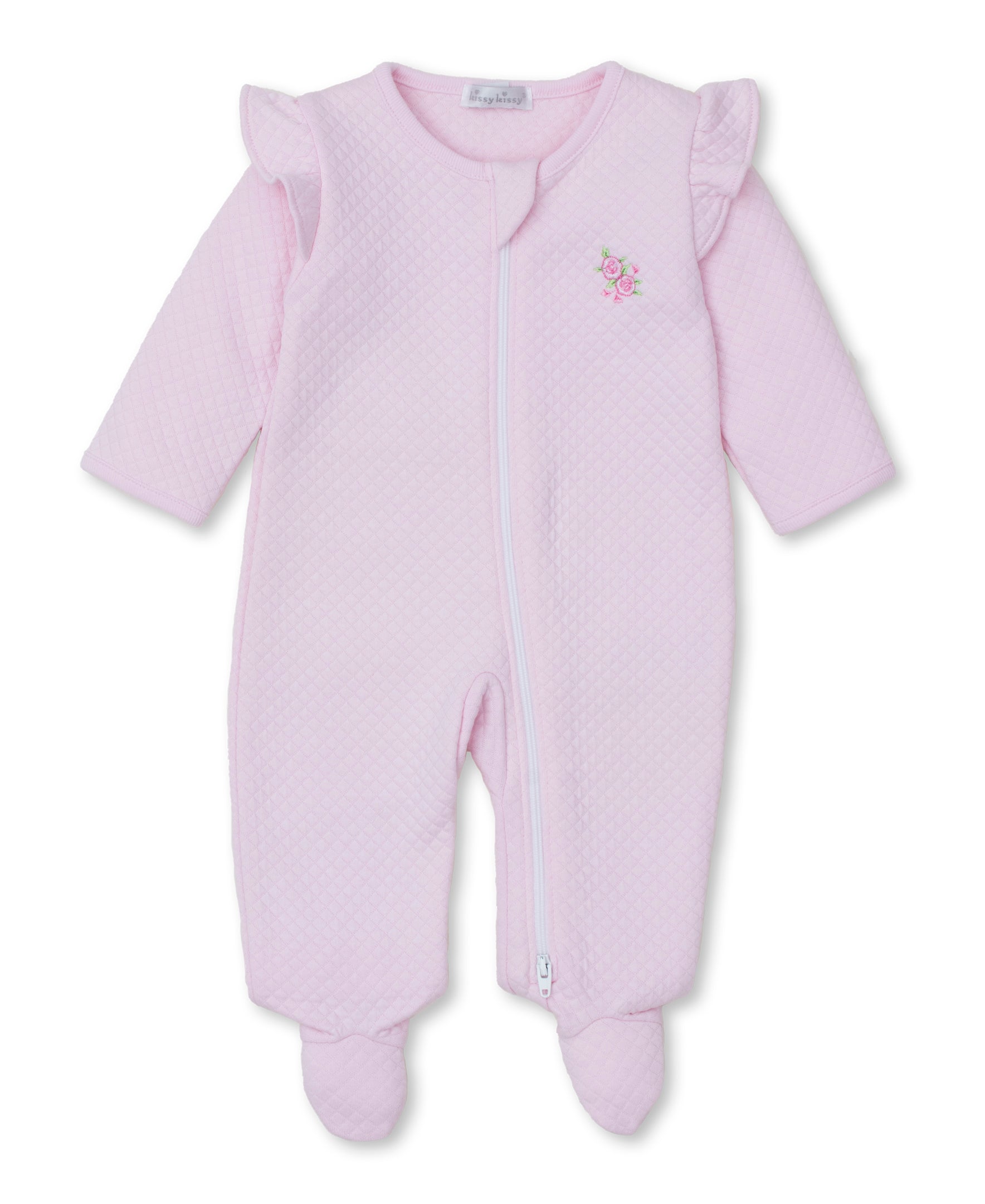 Pink Rose Scrolls Pink Jacquard Zip Footie - Kissy Kissy