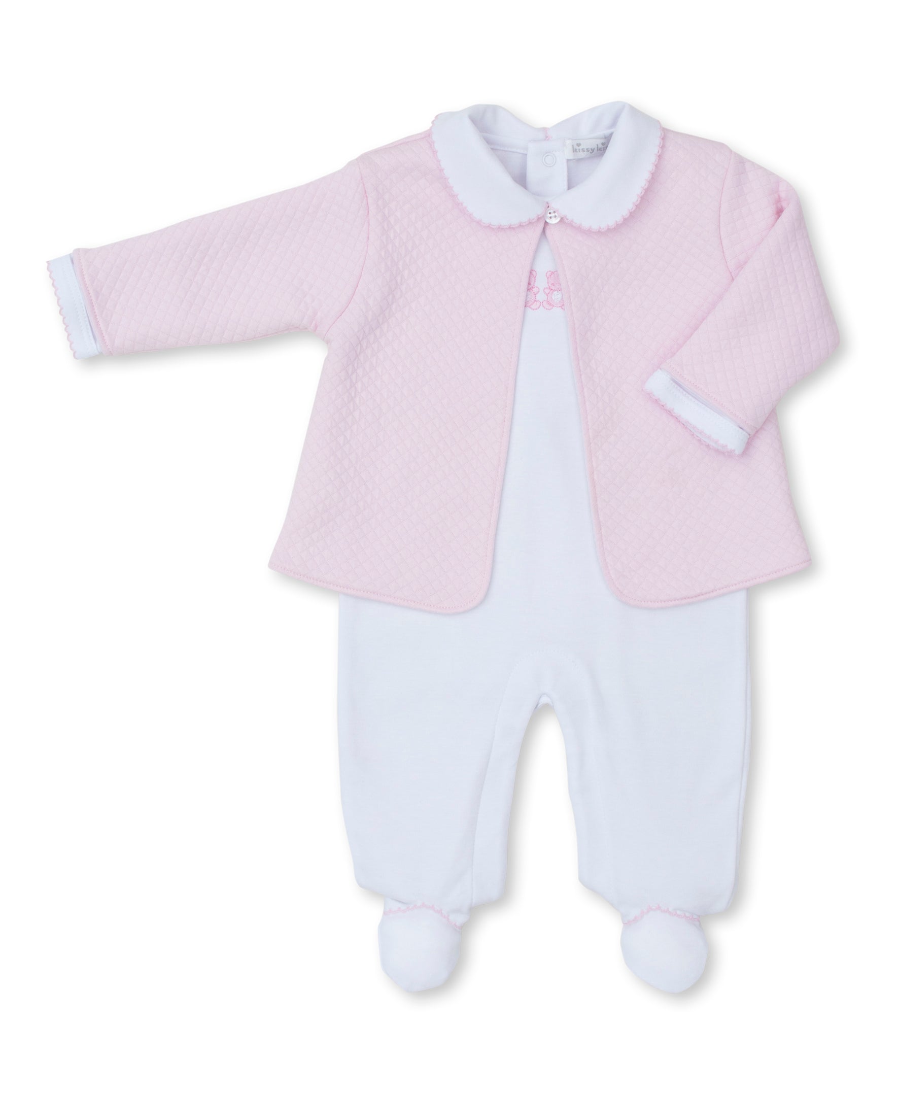 Baby Bear Cub White Footie & Pink Jacquard Jacket Set