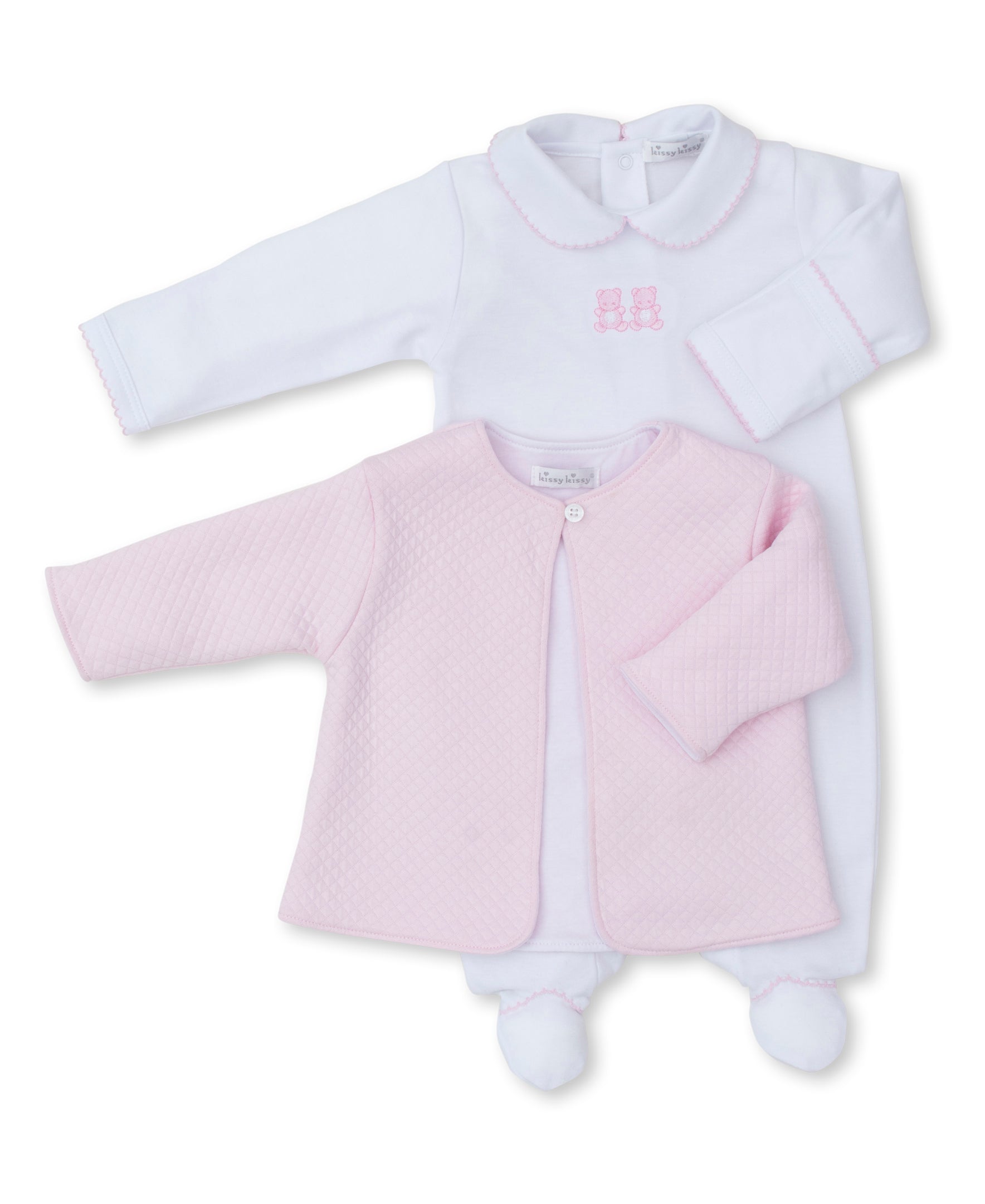 Baby Bear Cub White Footie & Pink Jacquard Jacket Set