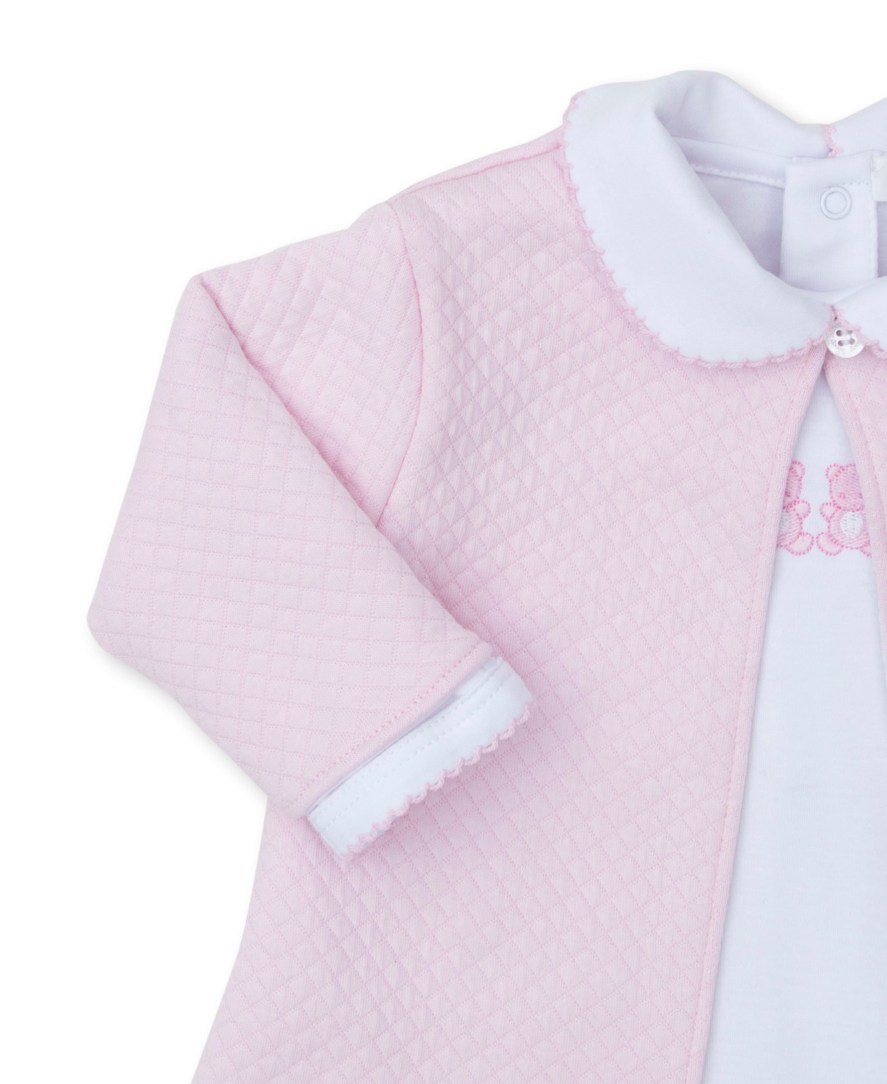 Baby Bear Cub White Footie & Pink Jacquard Jacket Set