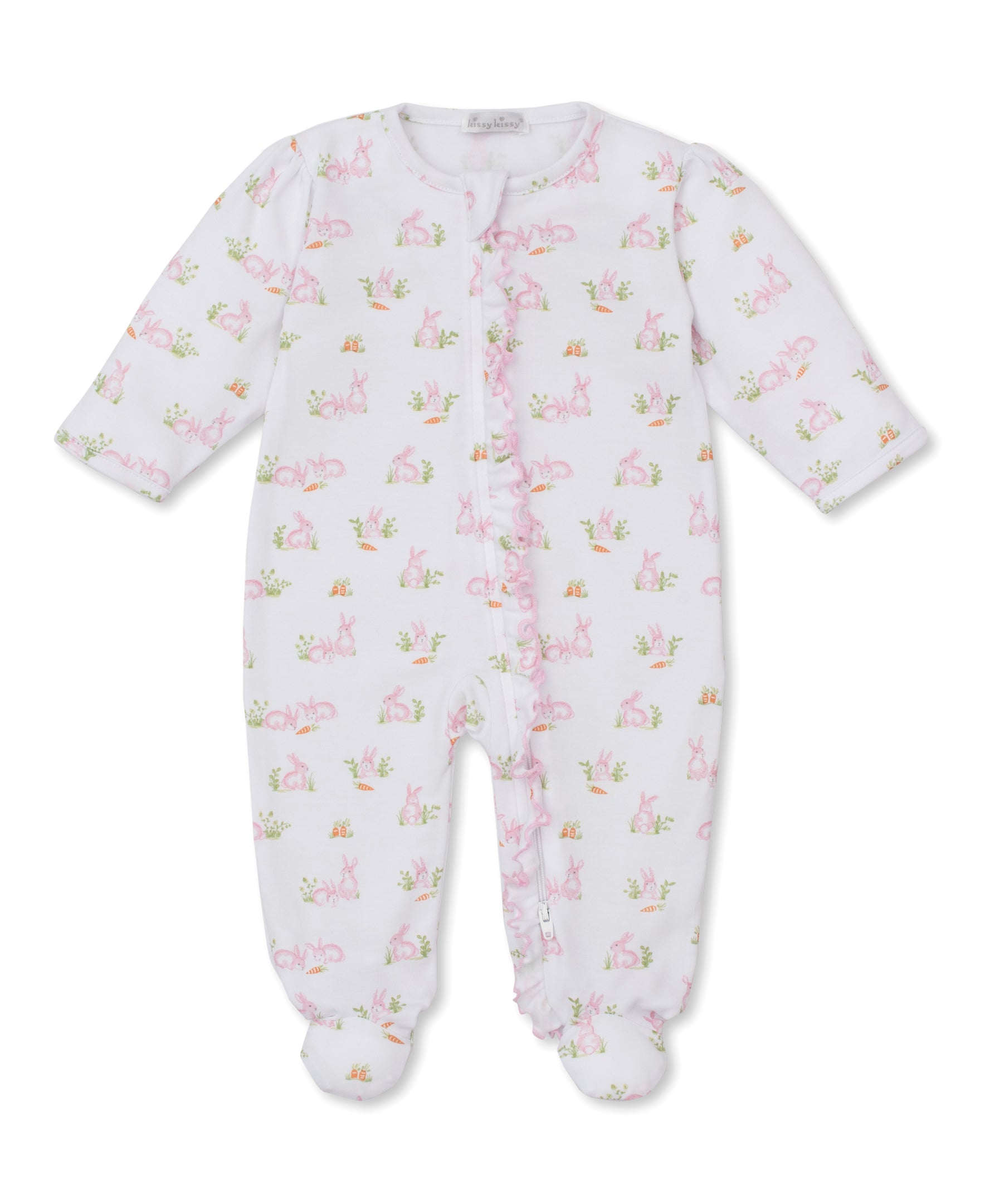 Baby Bunny Patch Pink Zip Footie - Kissy Kissy