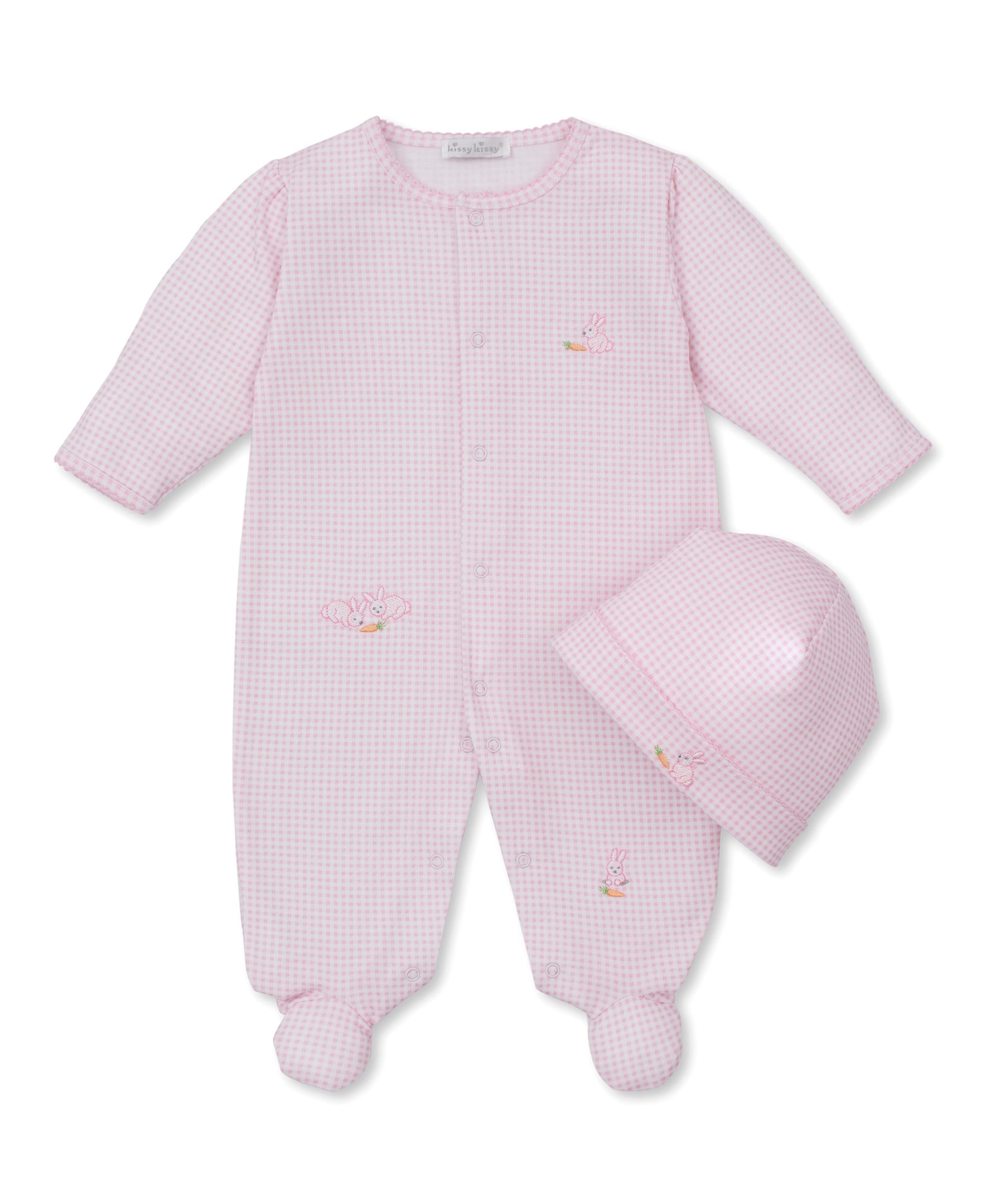 Baby Bunny Patch Pink Footie & Hat Set - Kissy Kissy