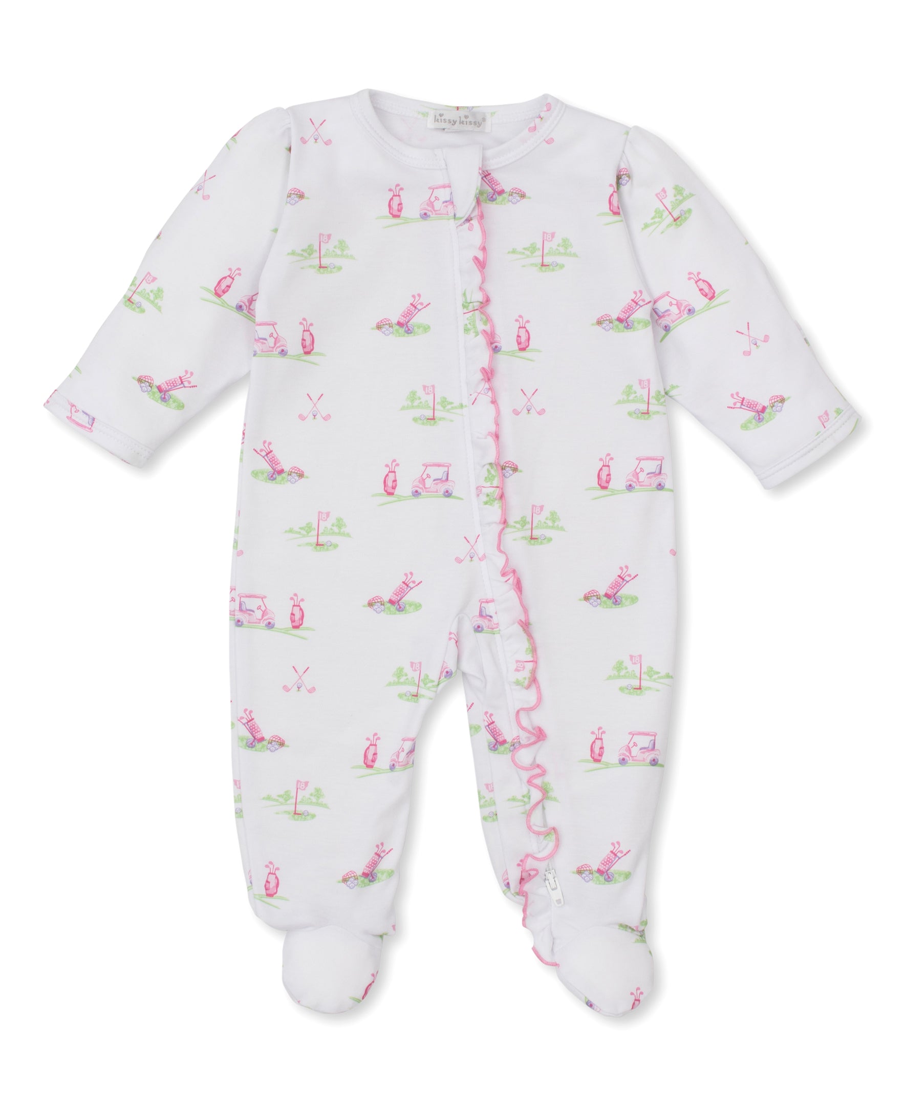 Fairway Foursome Pink Zip Footie - Kissy Kissy