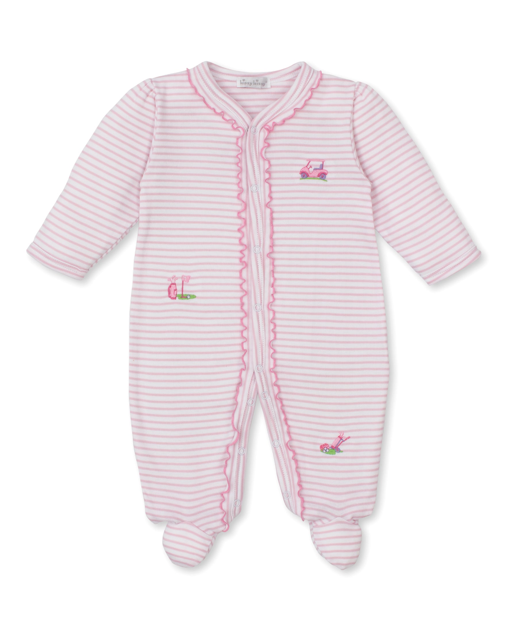 Fairway Foursome Pink Stripe Footie - Kissy Kissy