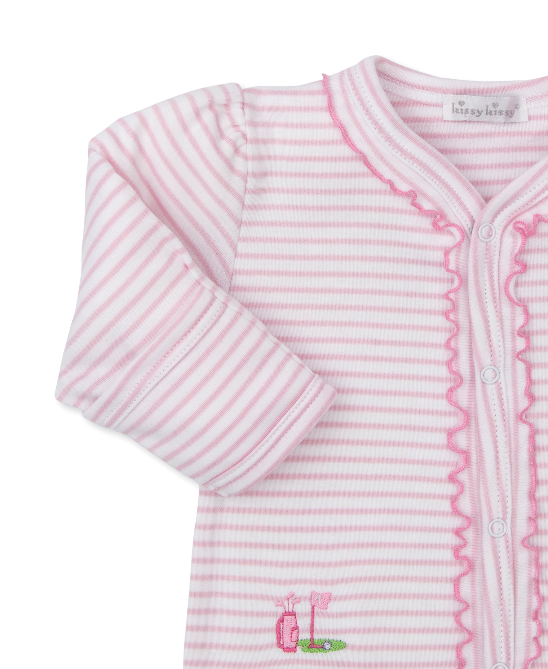 Fairway Foursome Pink Stripe Footie - Kissy Kissy