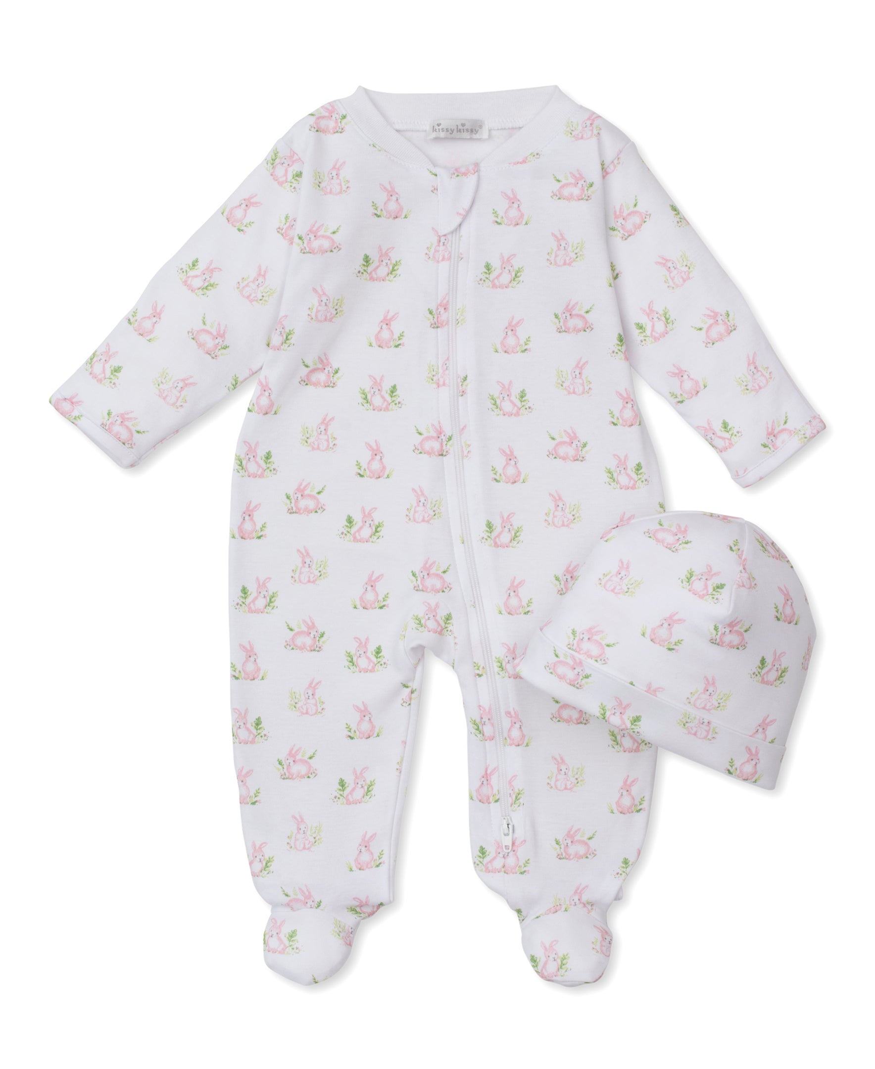 Cottontail Hollows Pink Zip Footie & Hat Set - Kissy Kissy