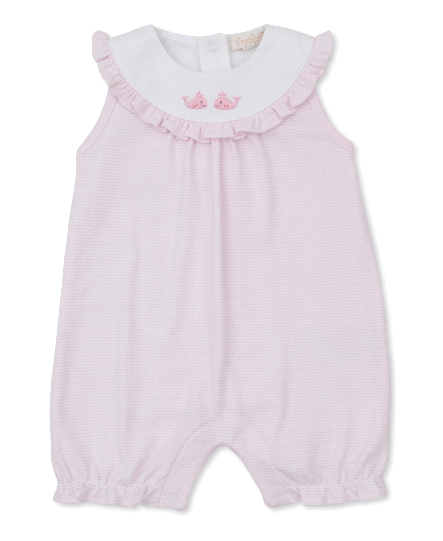 SCE Crabs & Whales Pink Hand Emb. Short Stripe Playsuit - Kissy Kissy