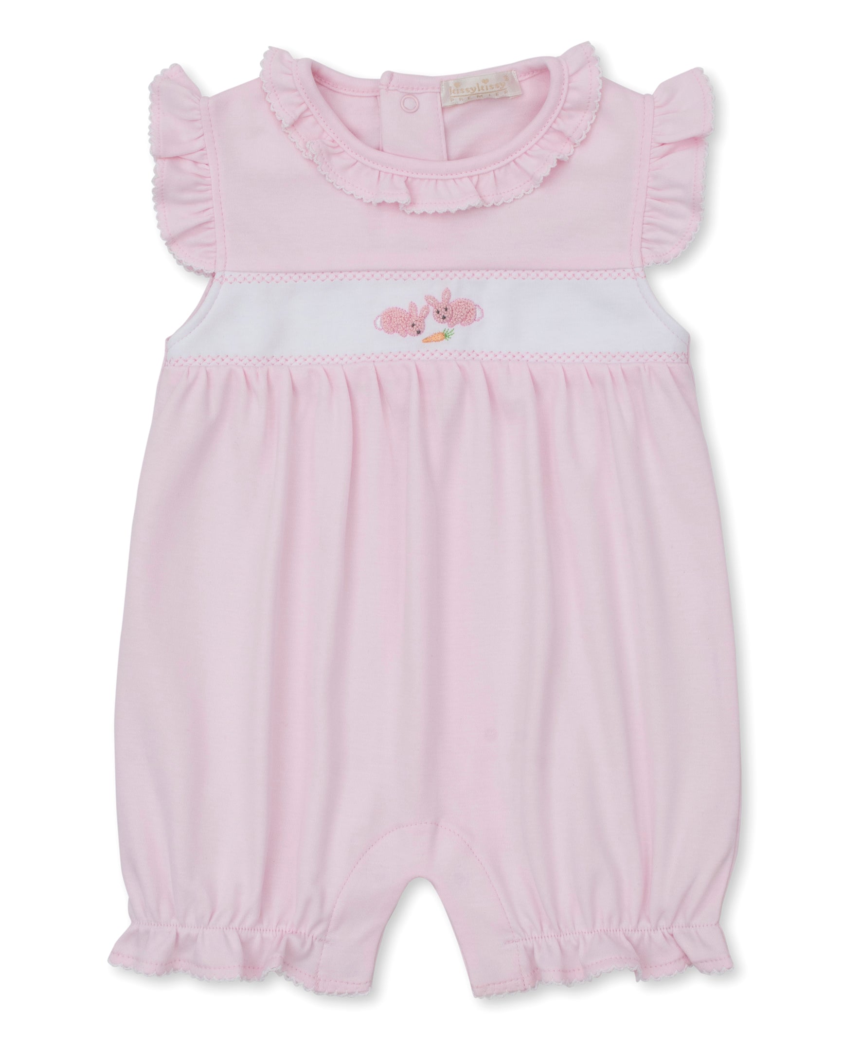 Premier Baby Bunny Patch Pink Hand Emb Short Playsuit - Kissy Kissy