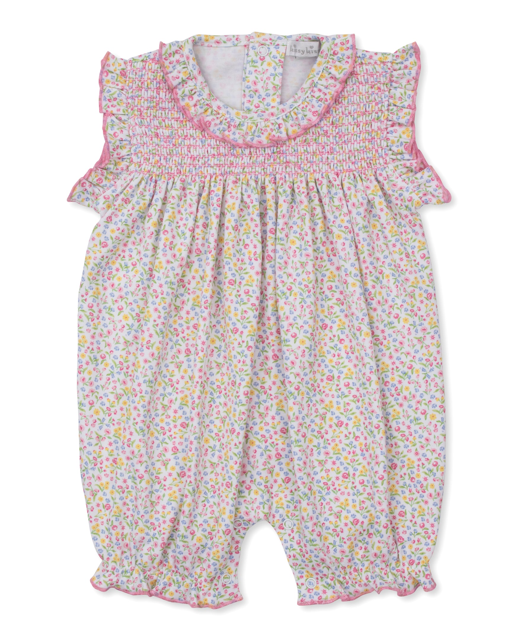 Garden Trellis Floral Short Smocked Playsuit - Kissy Kissy