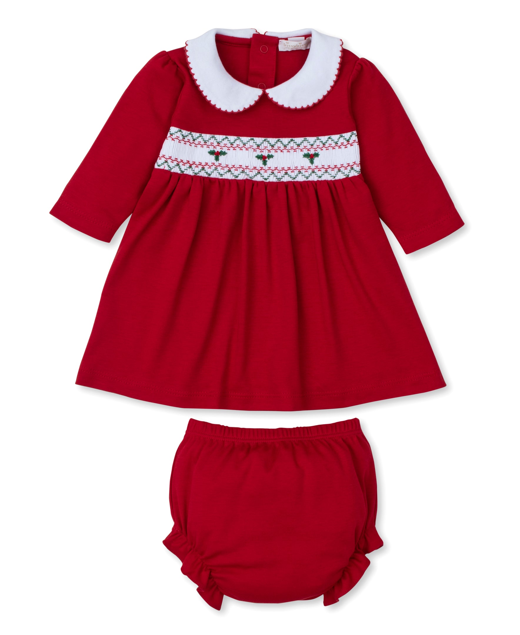 CLB Holiday Medley 24 Red Hand Smocked Mistletoe Dress Set - Kissy Kissy