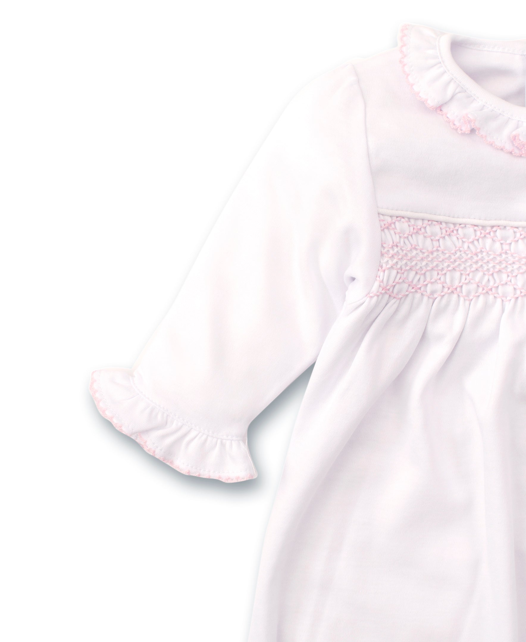 Hand Smocked CLB Charmed White/Pink Sack Gown - Kissy Kissy