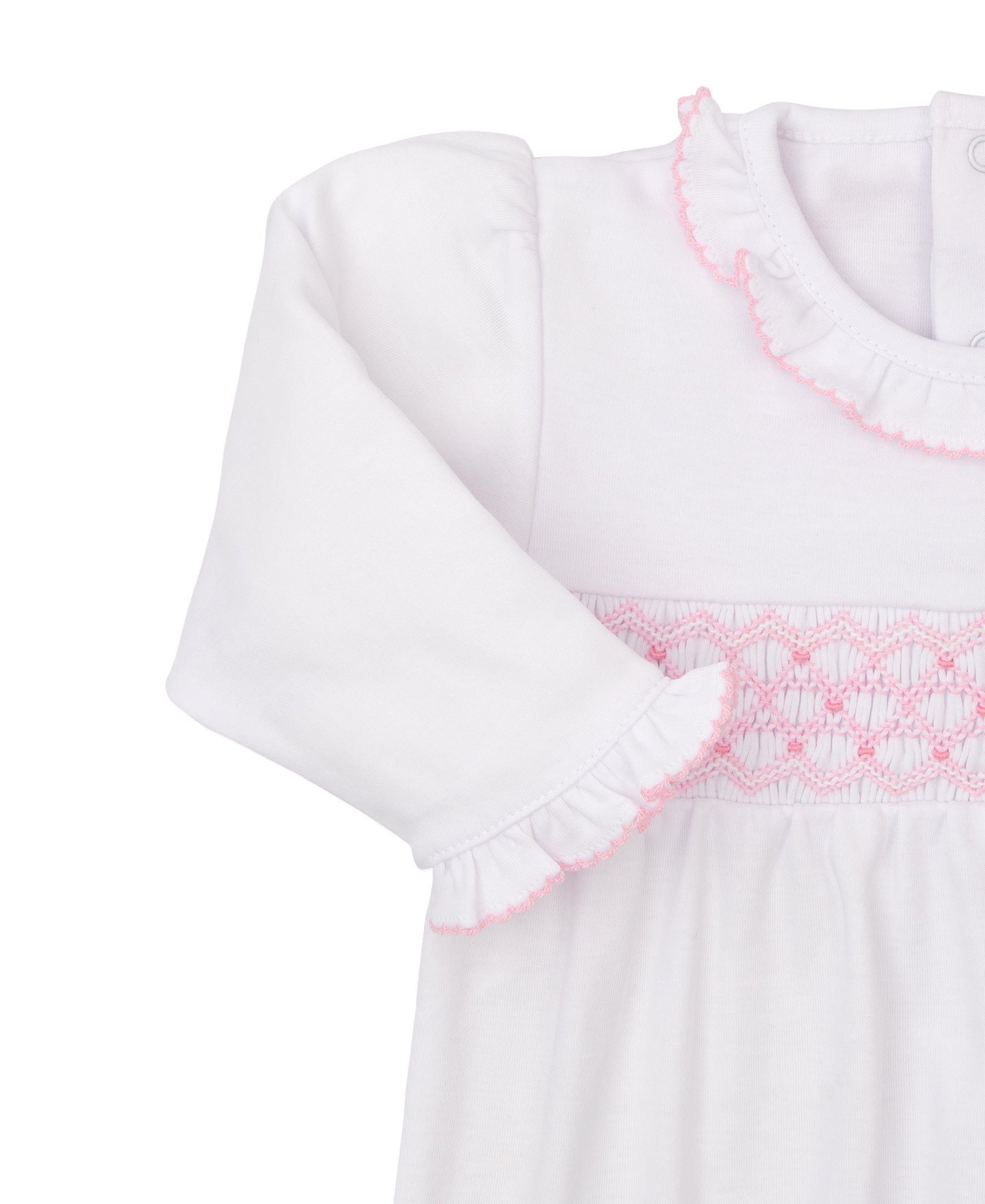 CLB Summer 25 White/Pink Hand Smocked Sack - Kissy Kissy