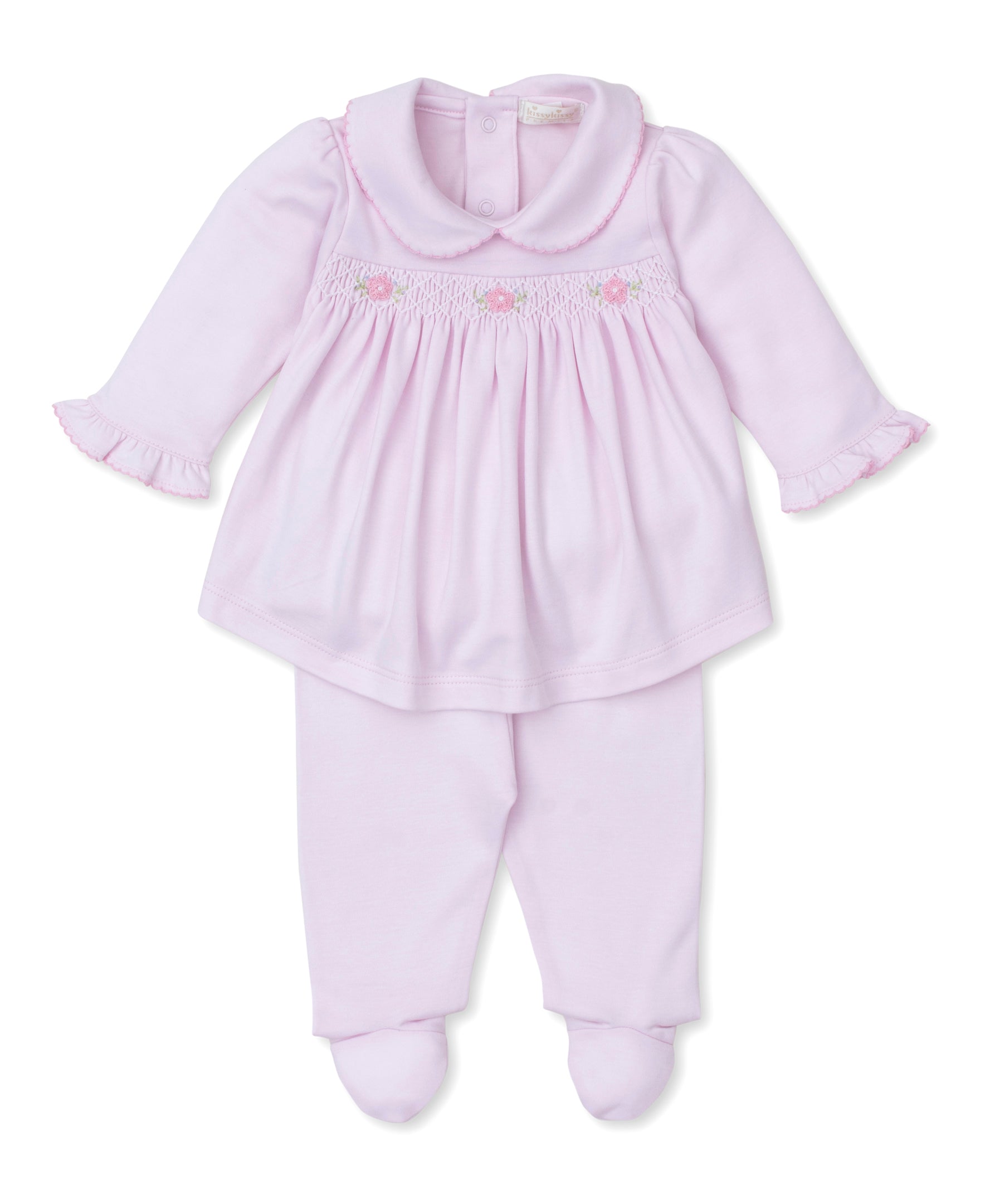 SCE Flower Bouquets Pink Hand Emb. Footed Pant Set - Kissy Kissy