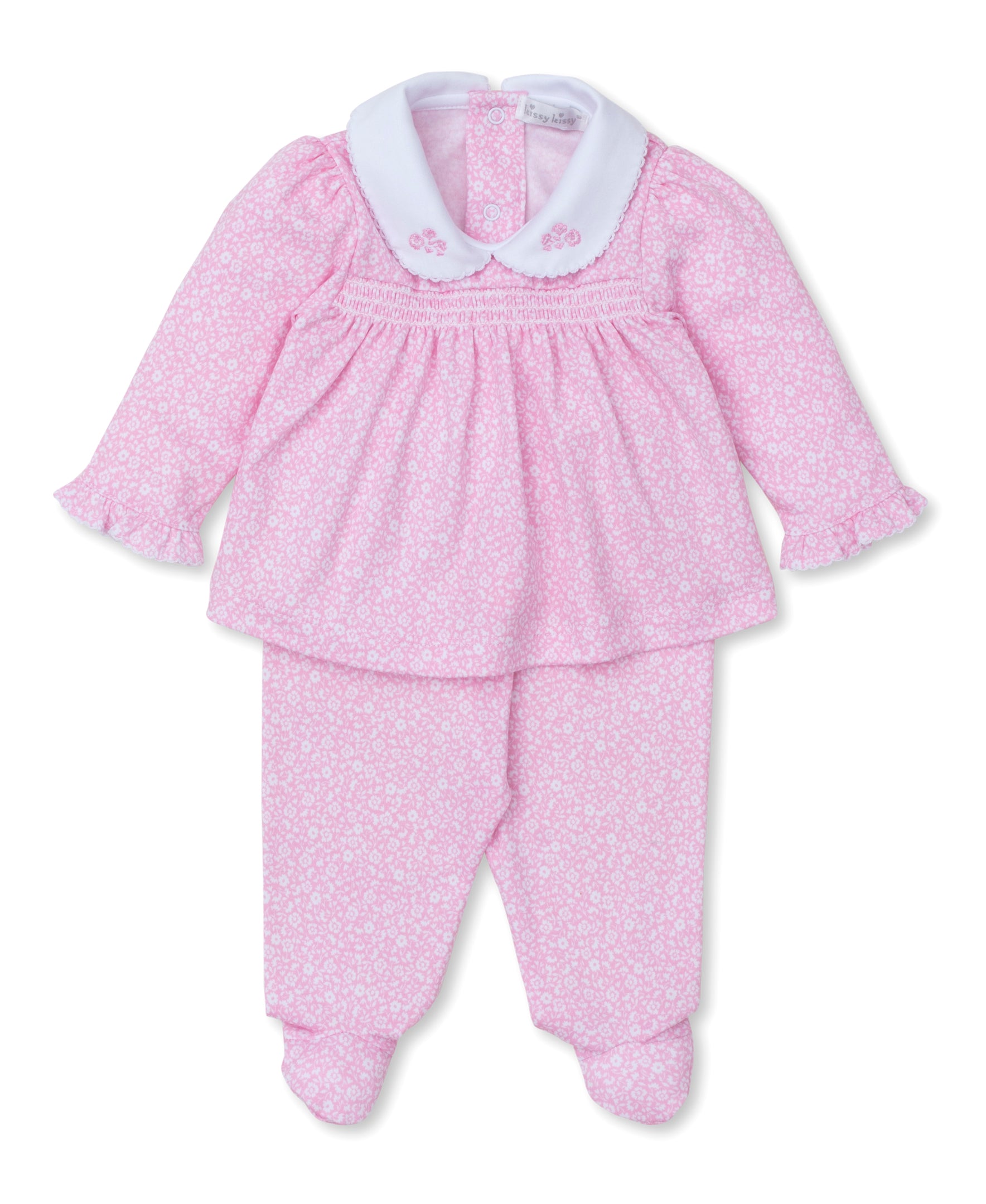 Fall Flower Patch Pink Smocked Footed Pant Set - Kissy Kissy