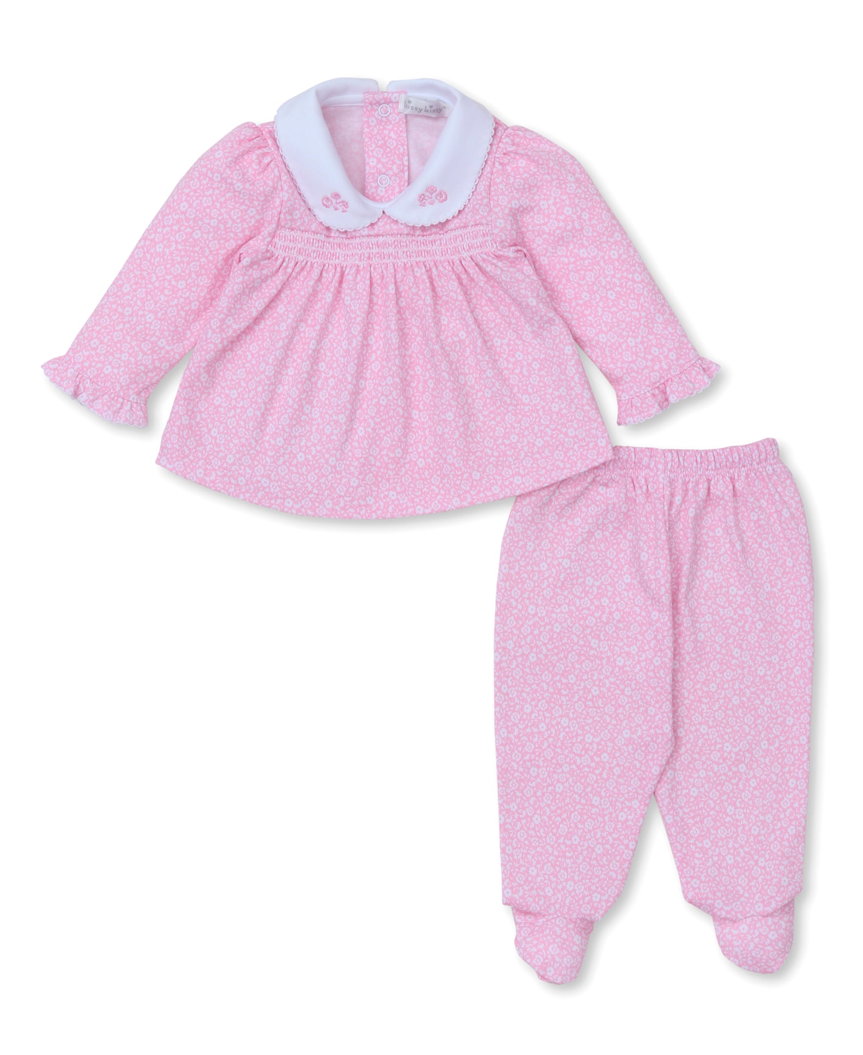 Fall Flower Patch Pink Smocked Footed Pant Set - Kissy Kissy