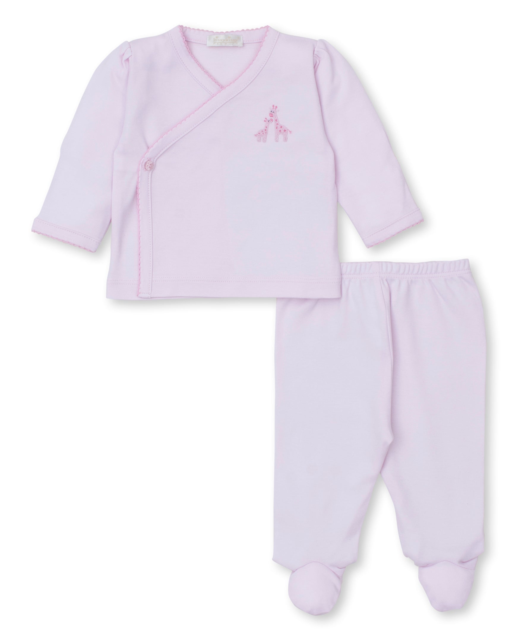 Premier Giraffe Glee Pink Hand Emb Footed Pant Set - Kissy Kissy