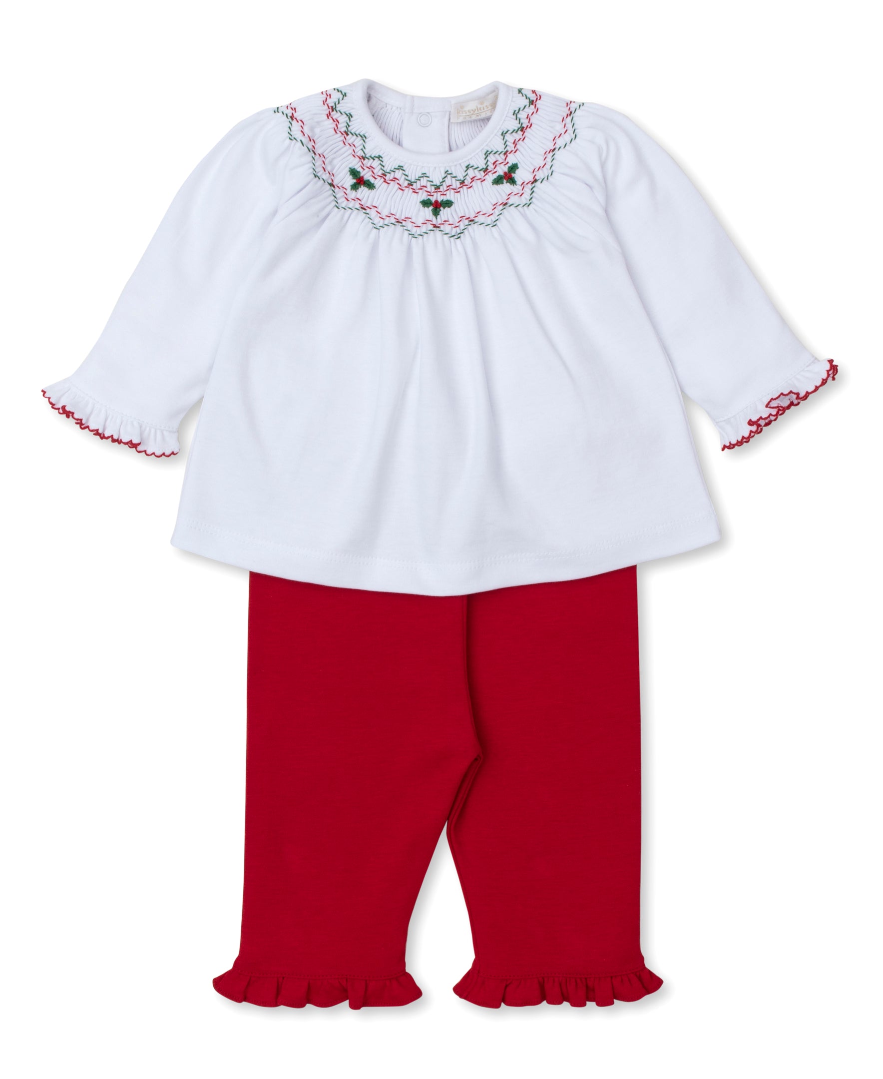 CLB Holiday Medley 24 Hand Smocked Mistletoe Pant Set - Kissy Kissy