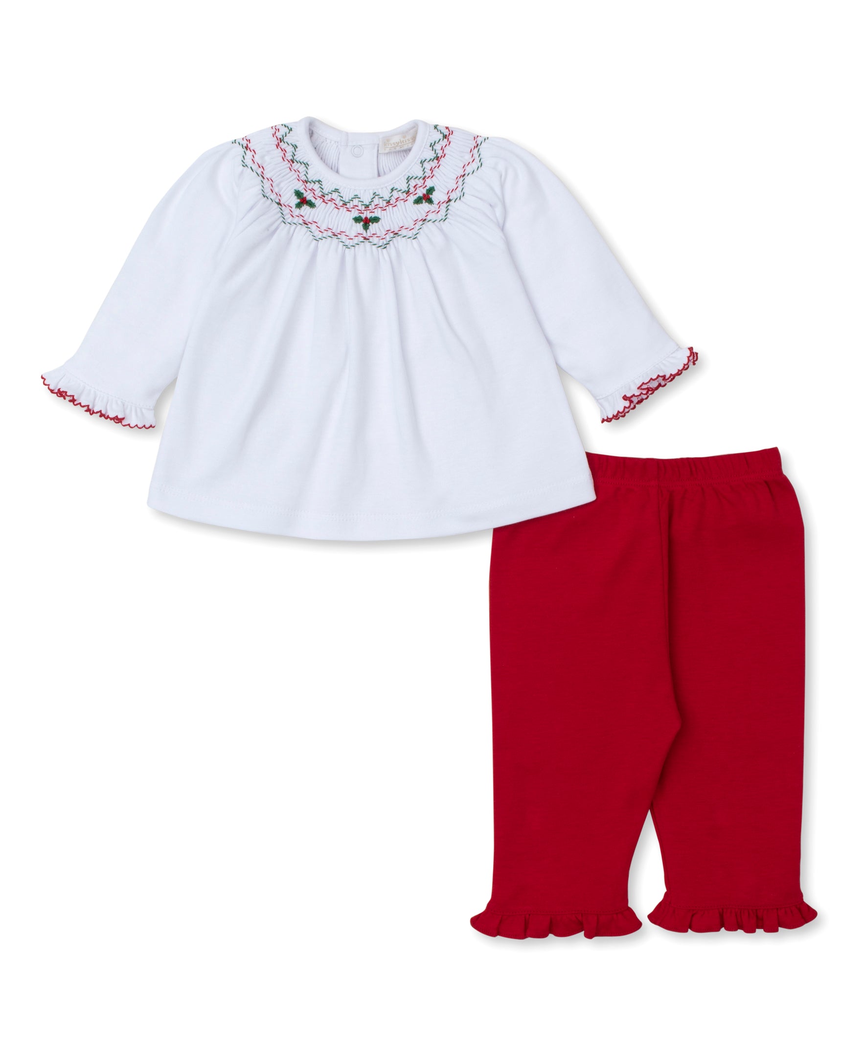 CLB Holiday Medley 24 Hand Smocked Mistletoe Pant Set - Kissy Kissy