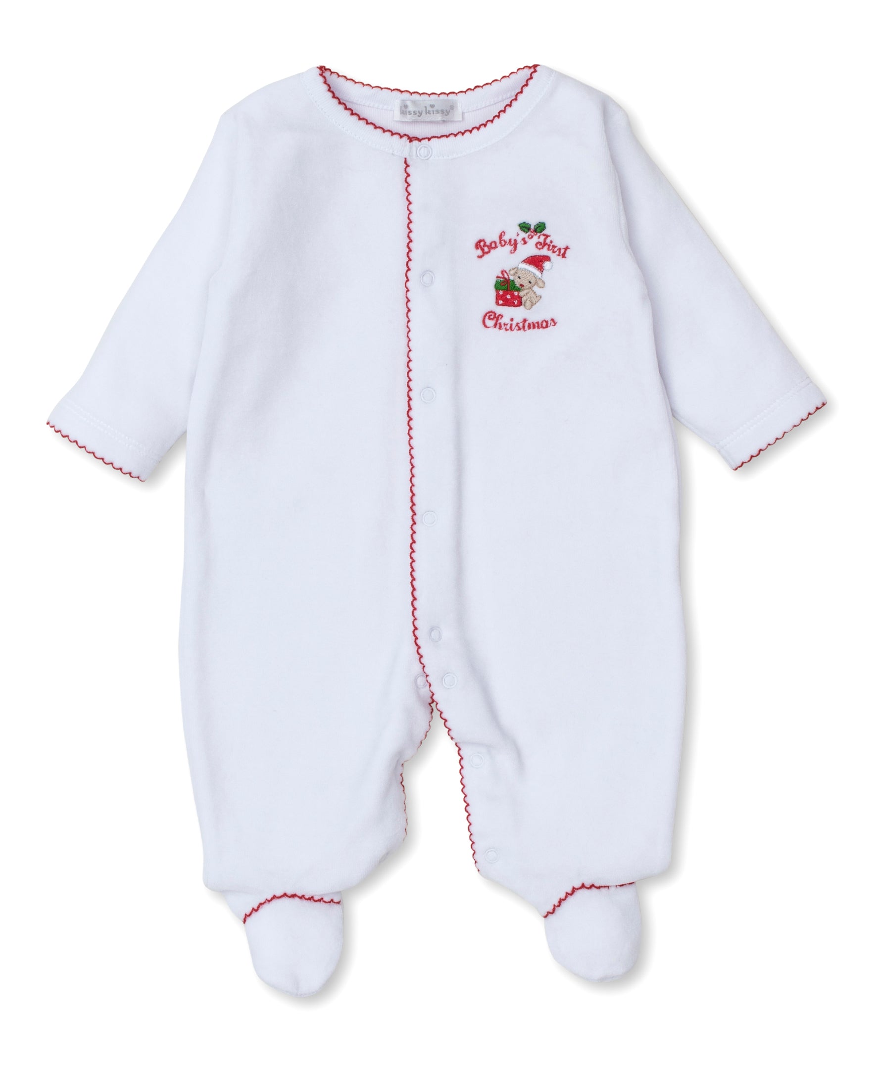 Baby's First Christmas 24 White Velour Footie - Kissy Kissy