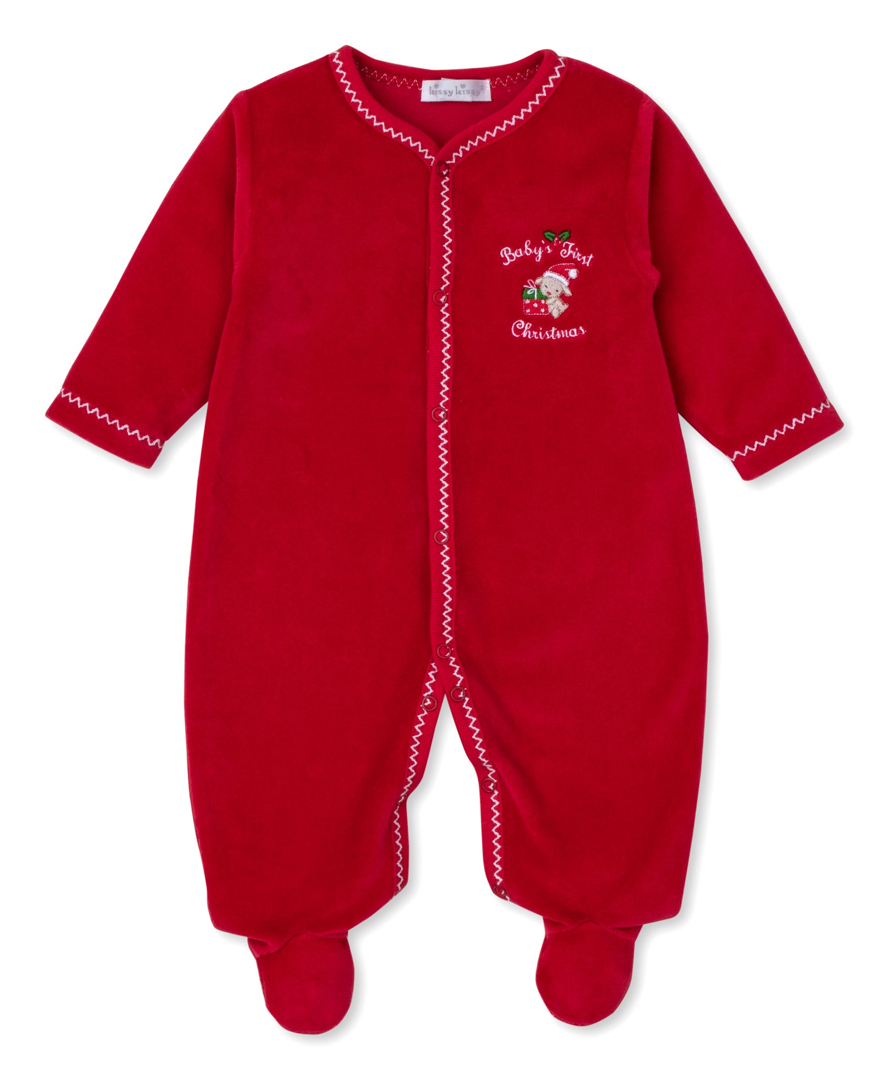 Baby's First Christmas 24 Red Velour Footie - Kissy Kissy