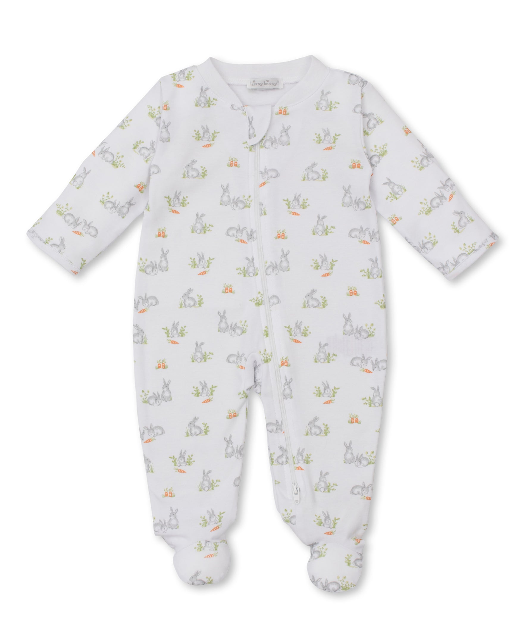 Baby Bunny Patch Silver Zip Footie - Kissy Kissy