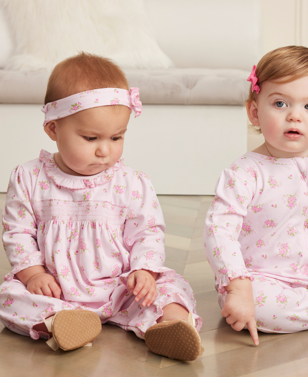 Pink Rose Scrolls Pink Smocked Playsuit - Kissy Kissy