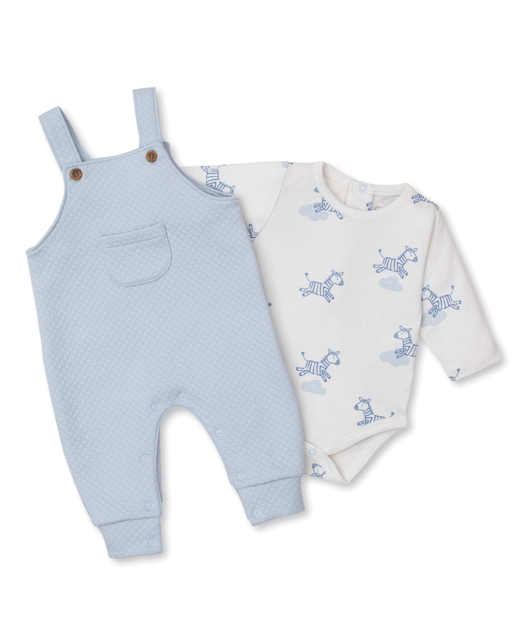 Kissy Love Dreamy Zebras Blue Jacquard Overall Set - Kissy Kissy