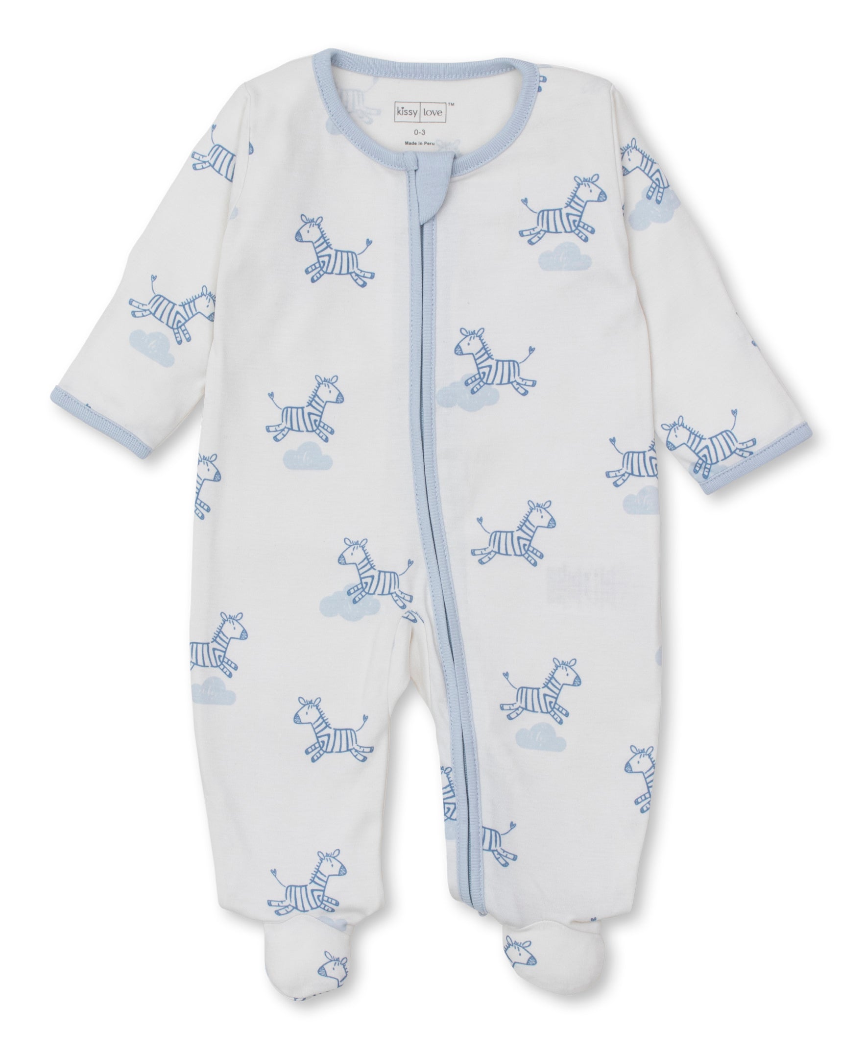 Kissy Love Dreamy Zebras Blue Zip Footie - Kissy Kissy