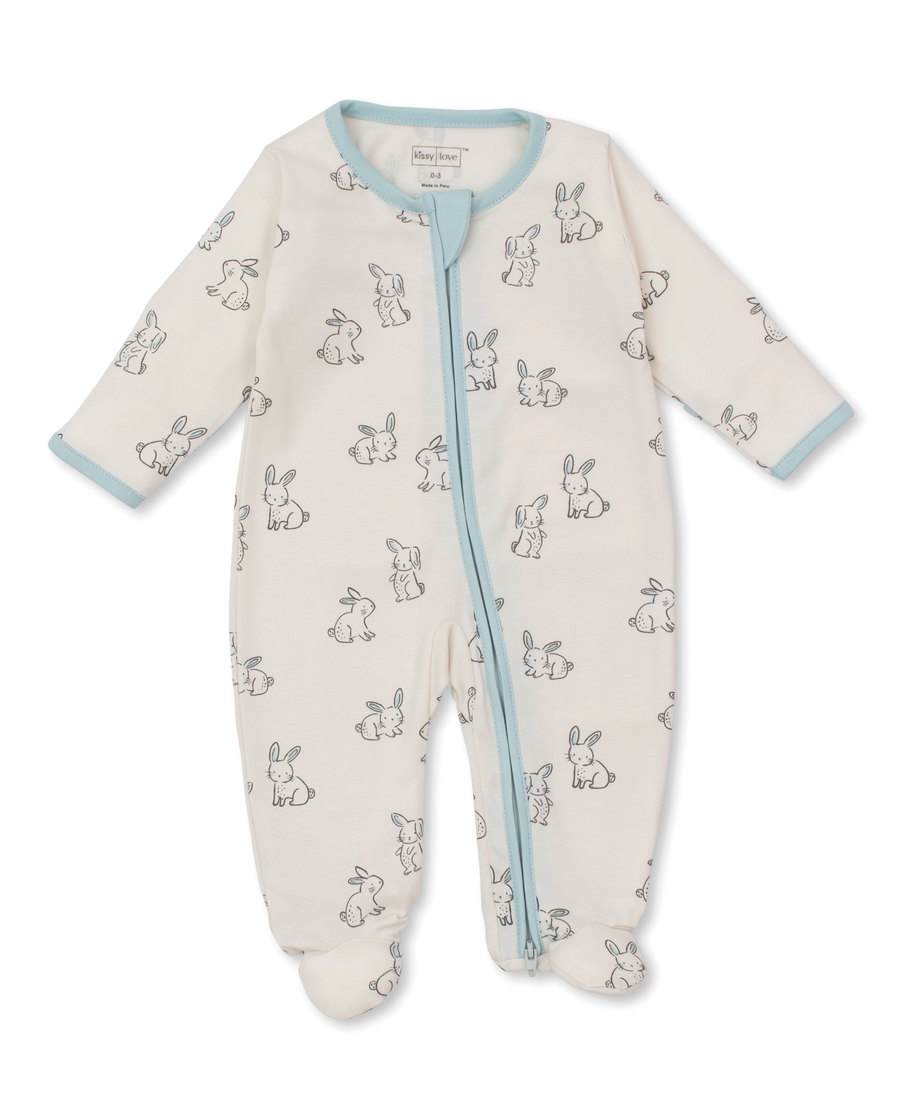 Kissy Love Bunny Buddies Blue Zip Footie - Kissy Kissy