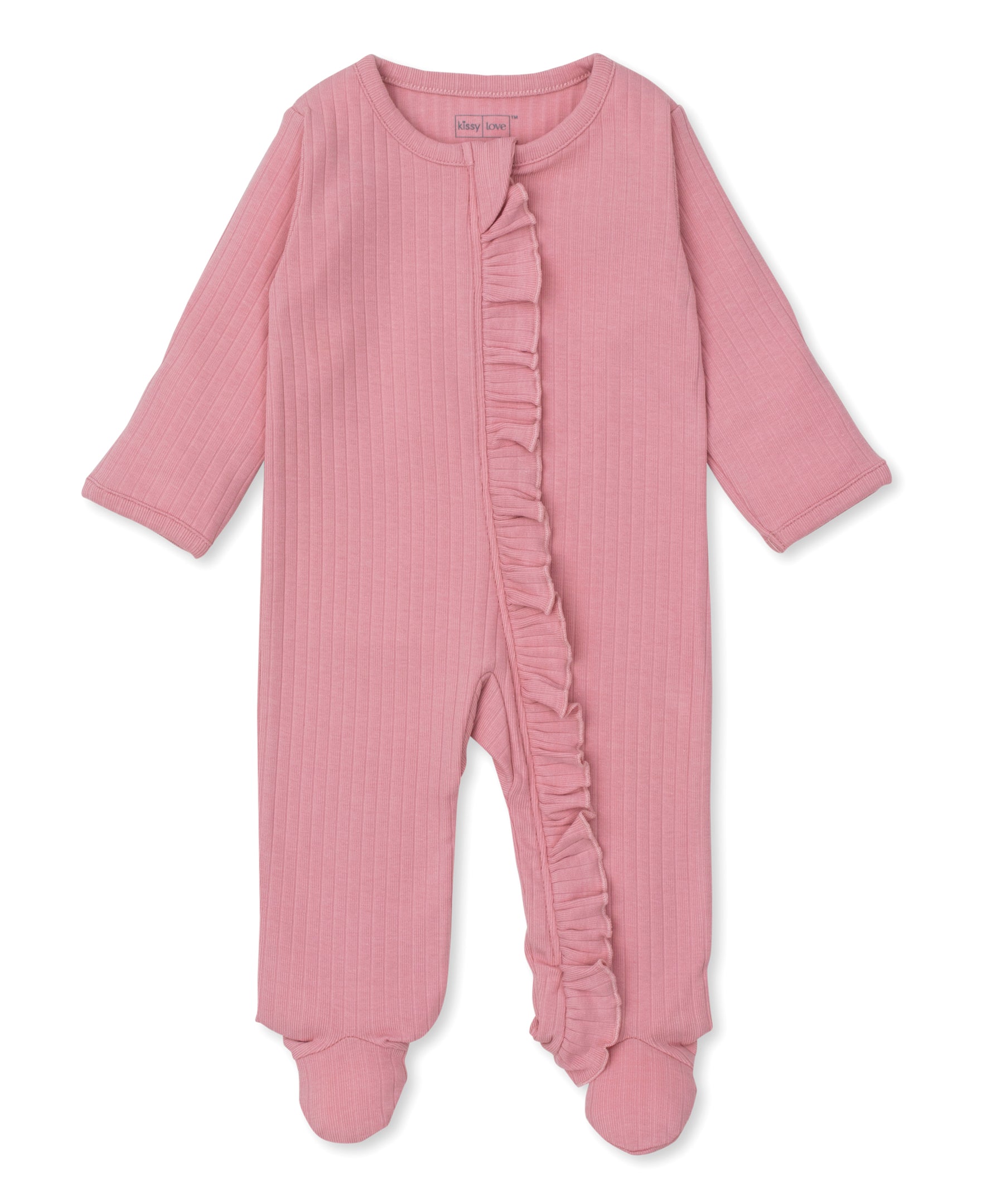 Kissy Love Pink Ribbed Zip Footie - Kissy Kissy