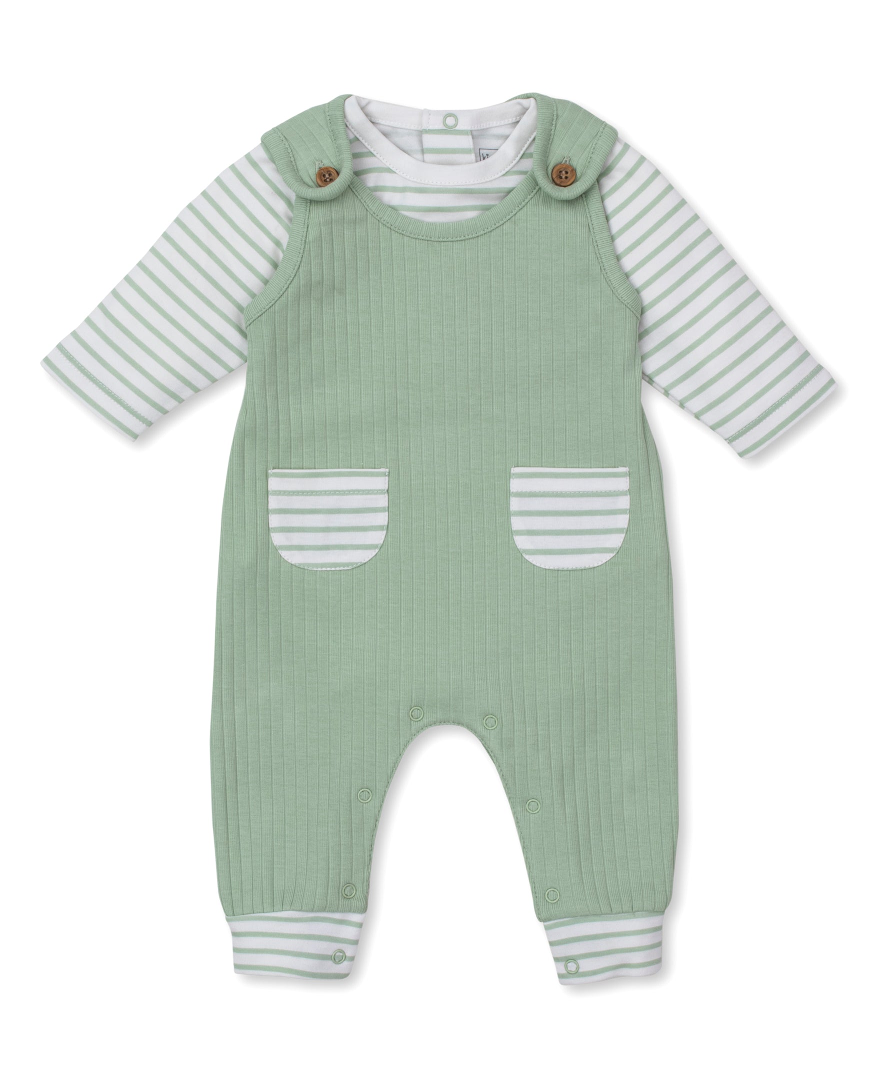 Kissy Love Green Stripe Ribbed Overall Set - Kissy Kissy