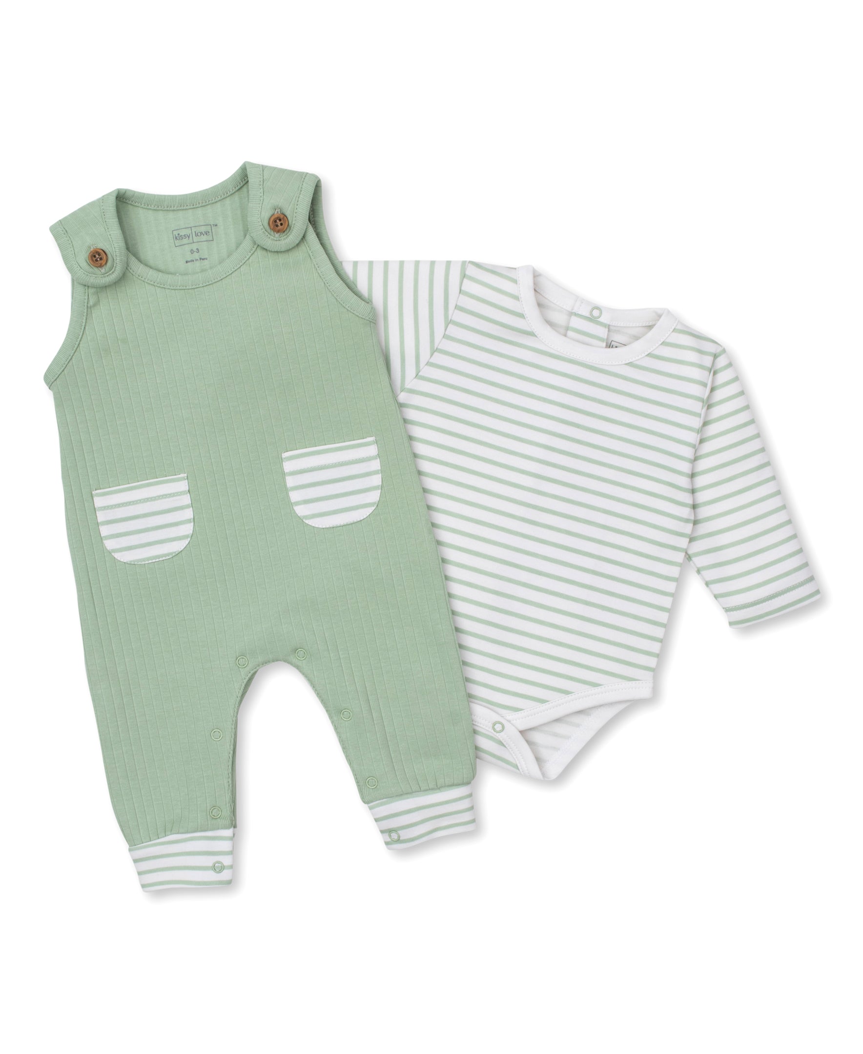 Kissy Love Green Stripe Ribbed Overall Set - Kissy Kissy