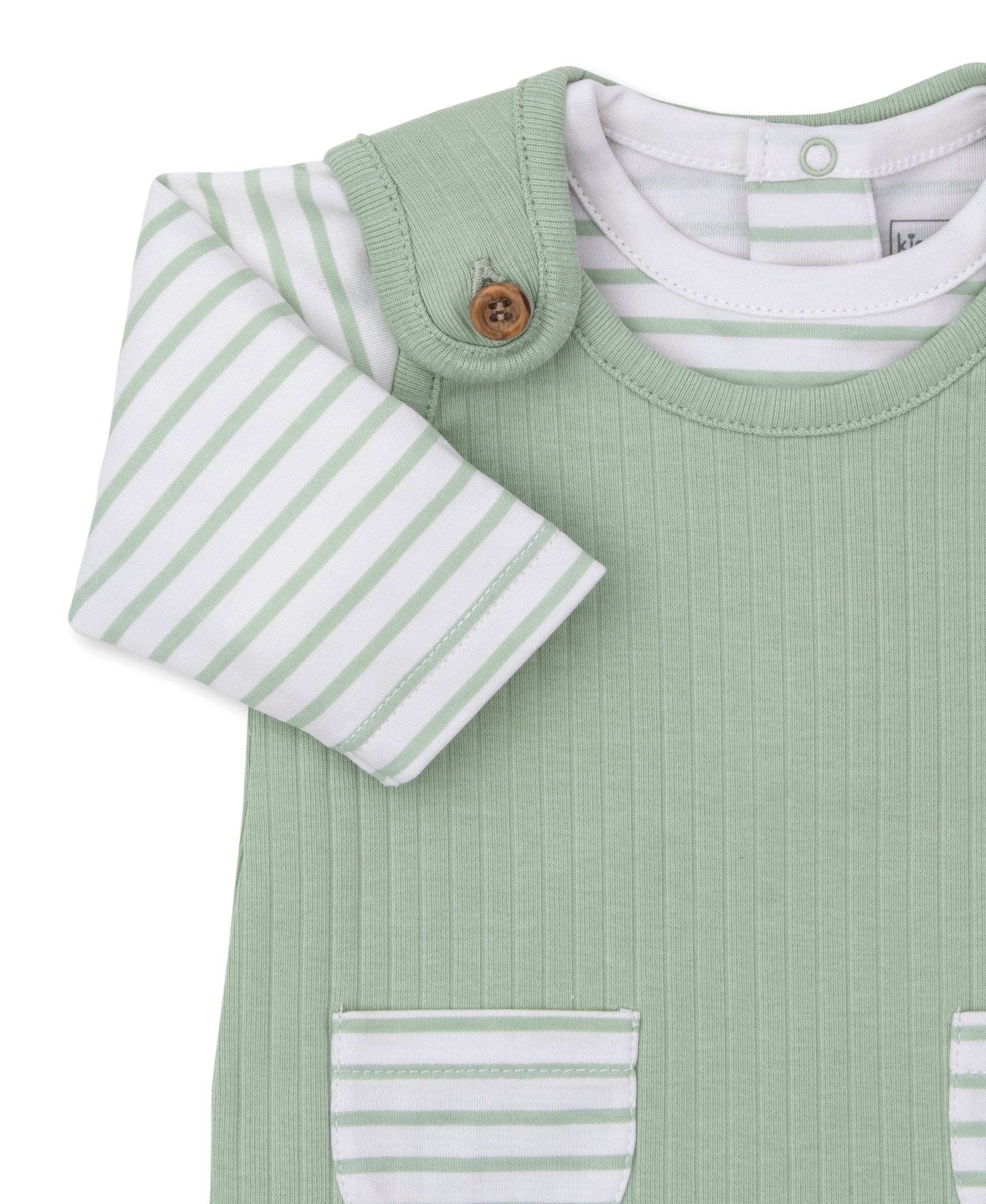 Kissy Love Green Stripe Ribbed Overall Set - Kissy Kissy