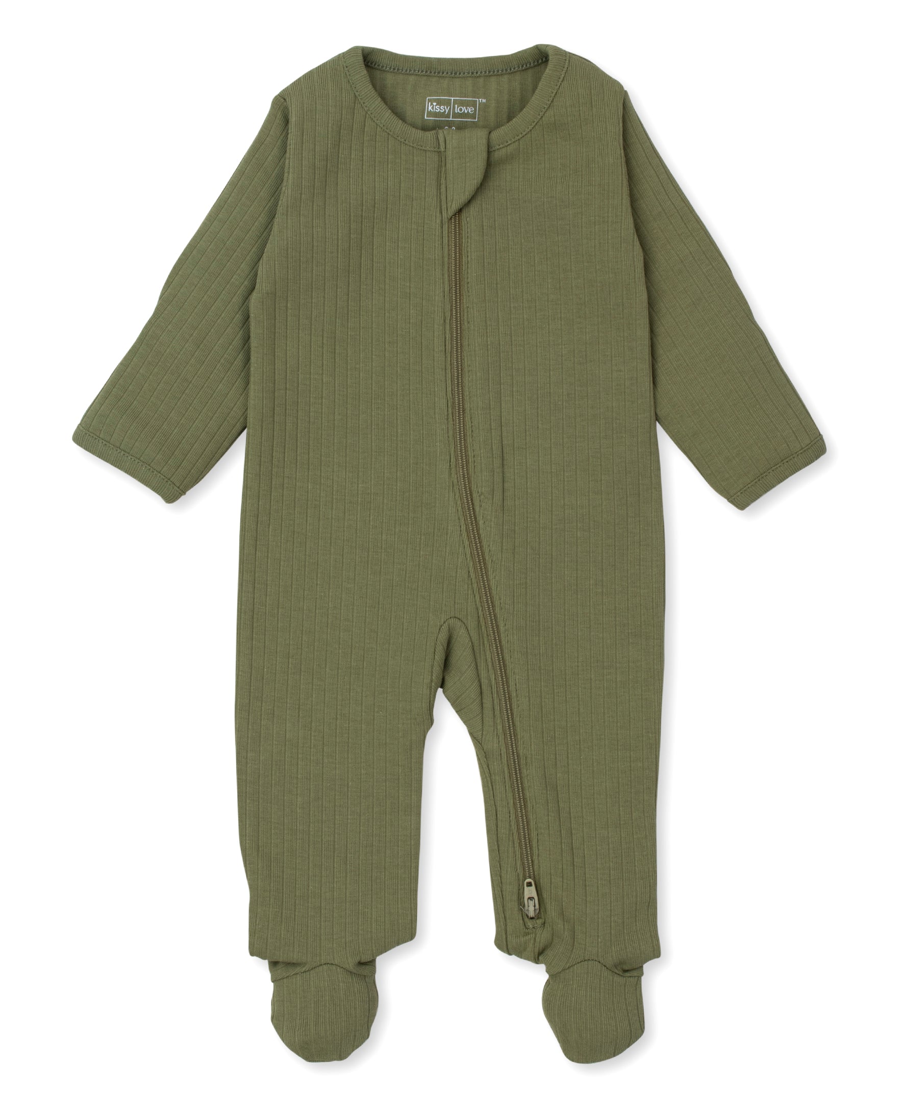 Kissy Love Dark Green Ribbed Zip Footie - Kissy Kissy