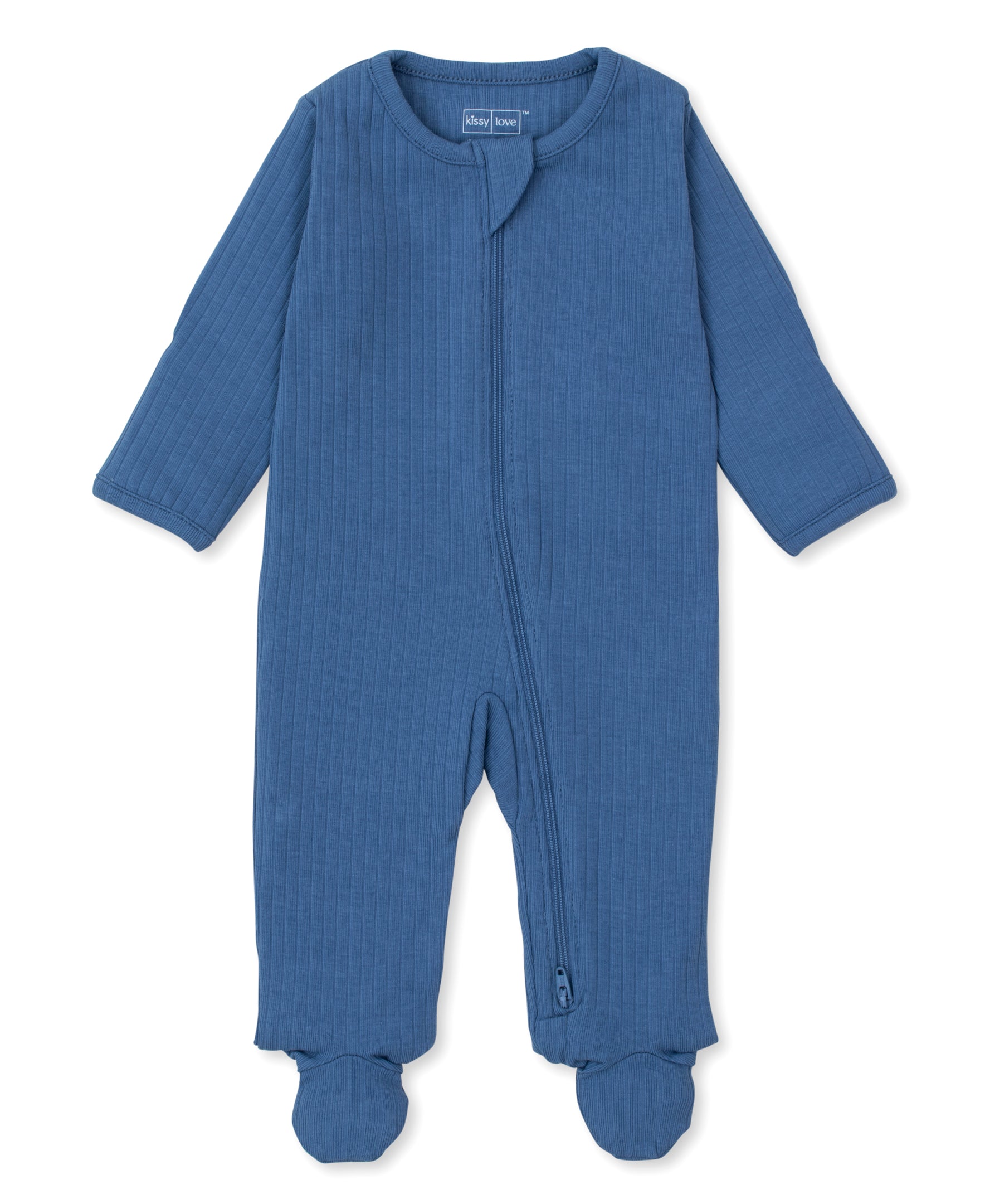 Kissy Love Dark Blue Ribbed Zip Footie - Kissy Kissy