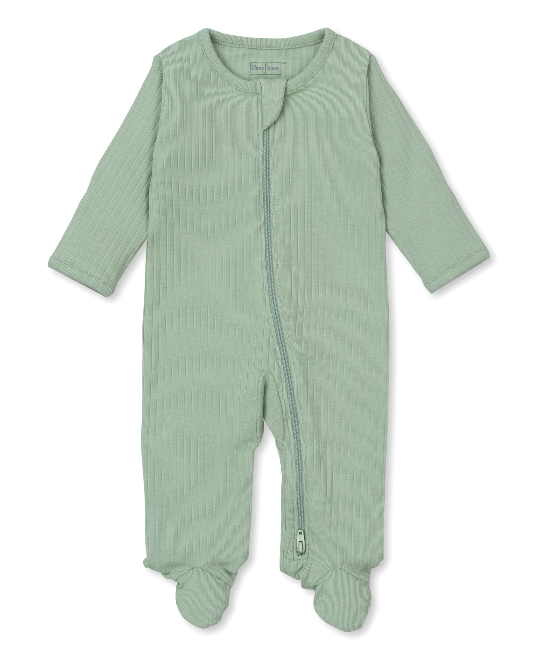 Kissy Love Green Ribbed Zip Footie - Kissy Kissy