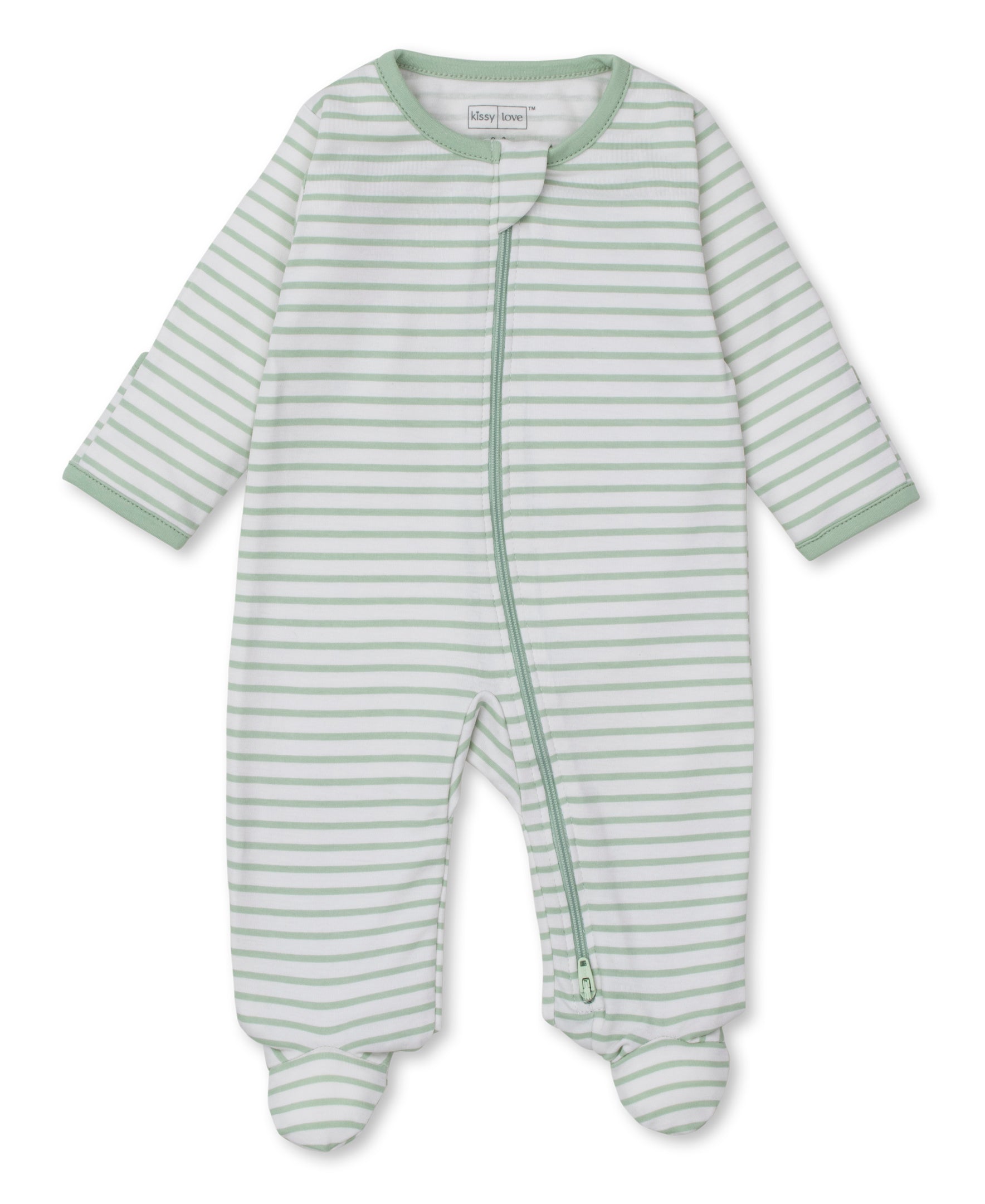 Kissy Love Green Stripe Zip Footie