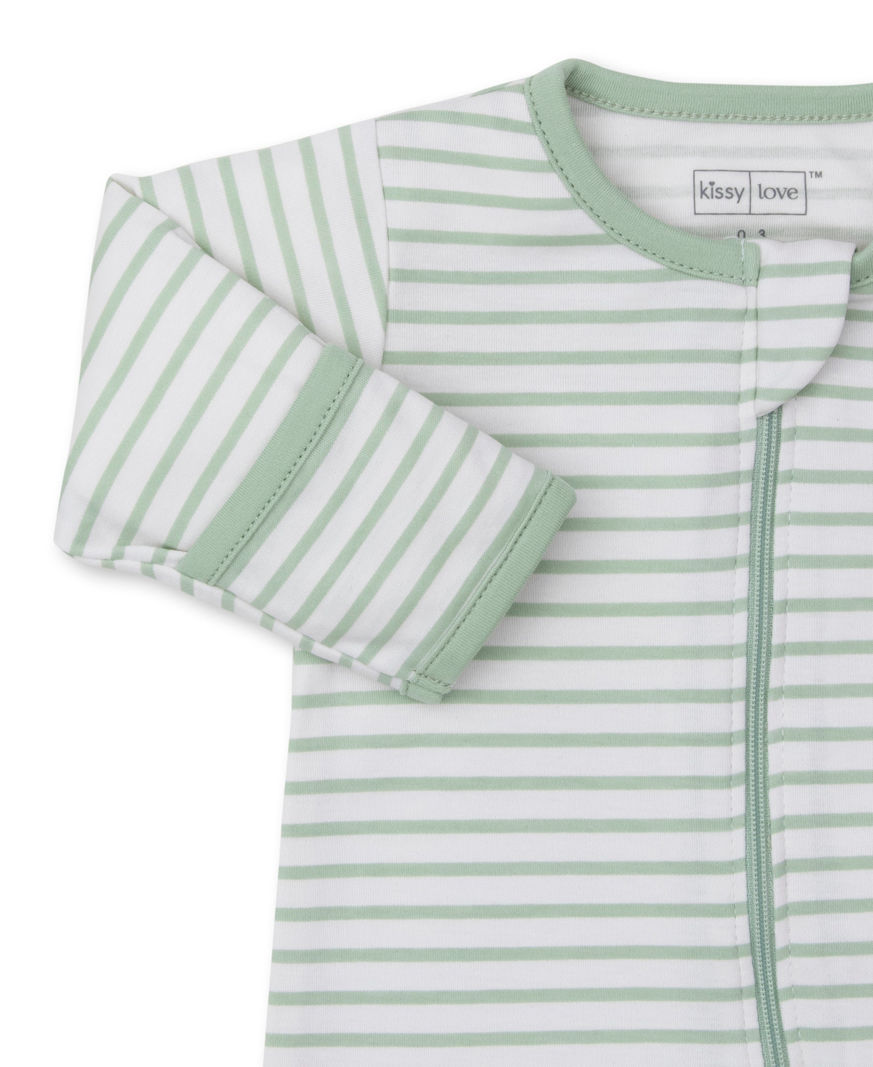 Kissy Love Green Stripe Zip Footie