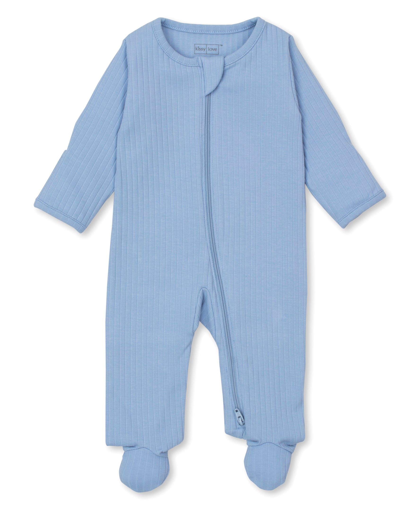 Kissy Love Blue Ribbed Zip Footie - Kissy Kissy